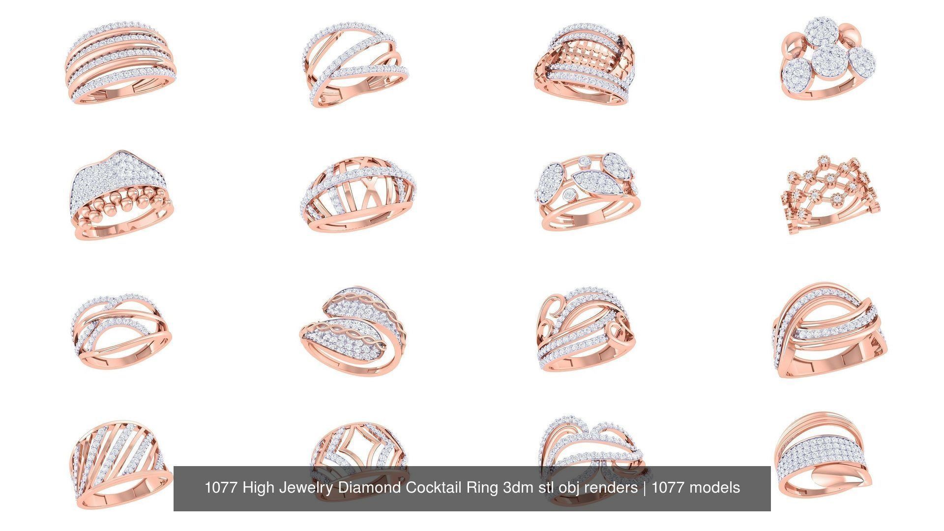 1077 High Jewelry Diamond Cocktail Ring 3dm stl obj renders 3D Model Collection_64