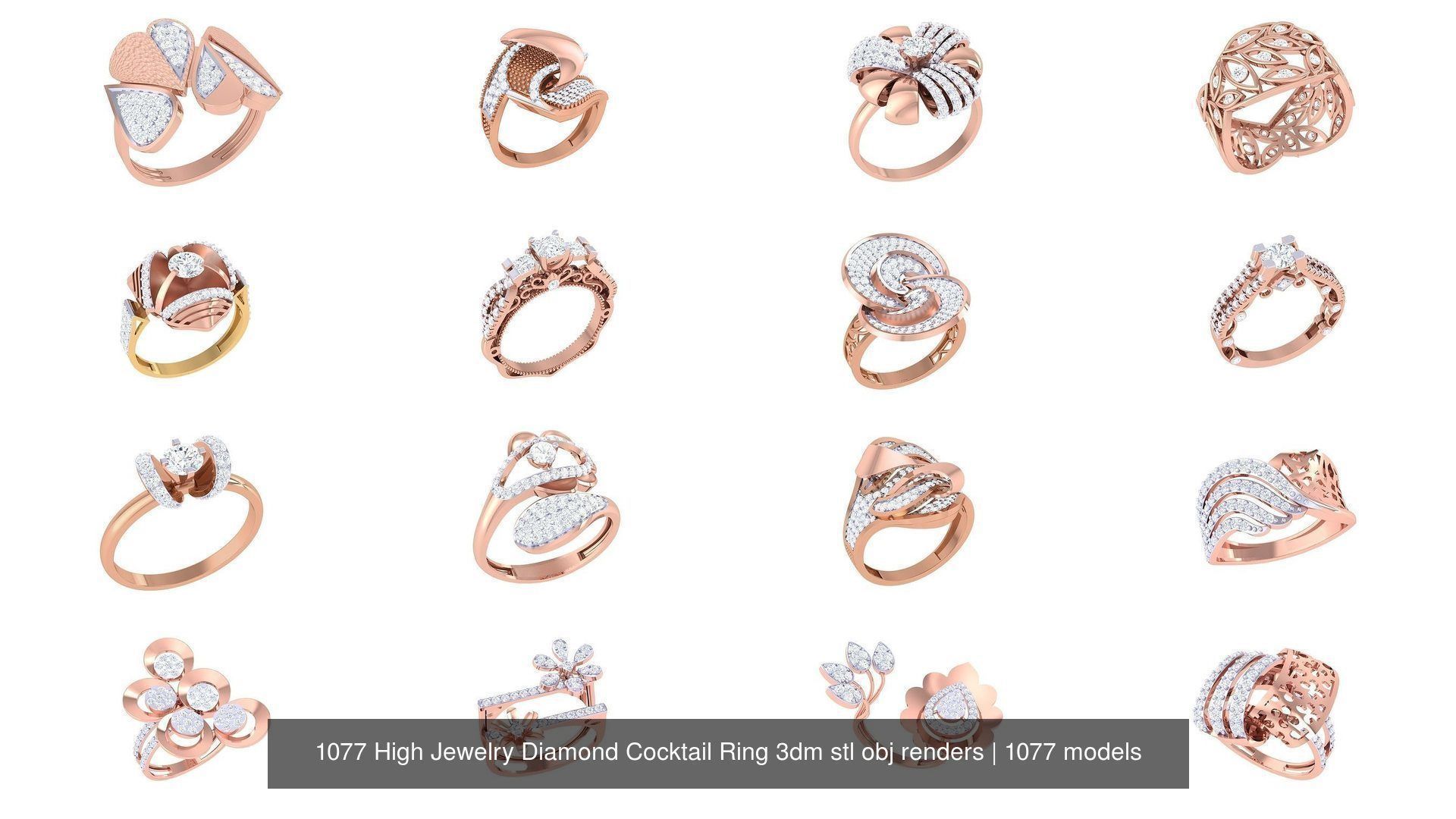 1077 High Jewelry Diamond Cocktail Ring 3dm stl obj renders 3D Model Collection_100