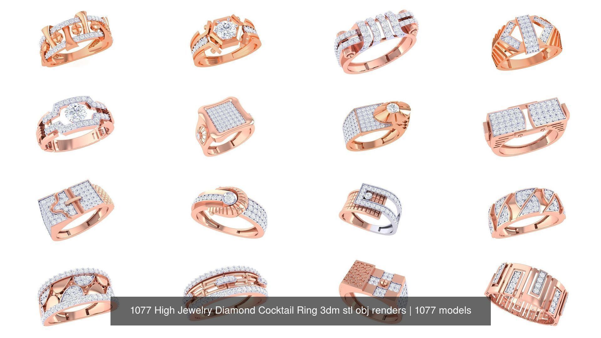 1077 High Jewelry Diamond Cocktail Ring 3dm stl obj renders 3D Model Collection_32