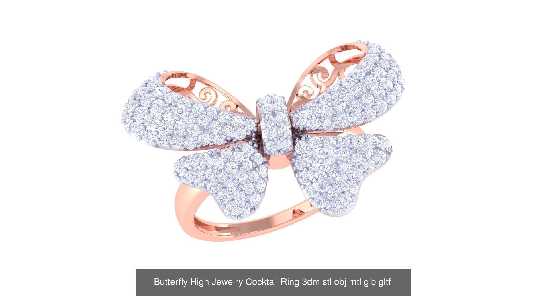 1077 High Jewelry Diamond Cocktail Ring 3dm stl obj renders 3D Model Collection_173