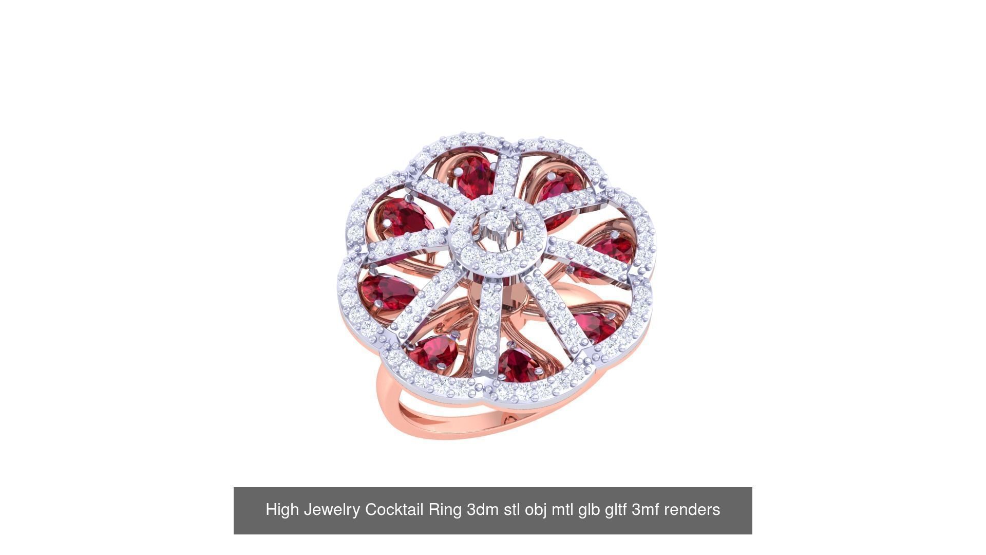 1077 High Jewelry Diamond Cocktail Ring 3dm stl obj renders 3D Model Collection_110