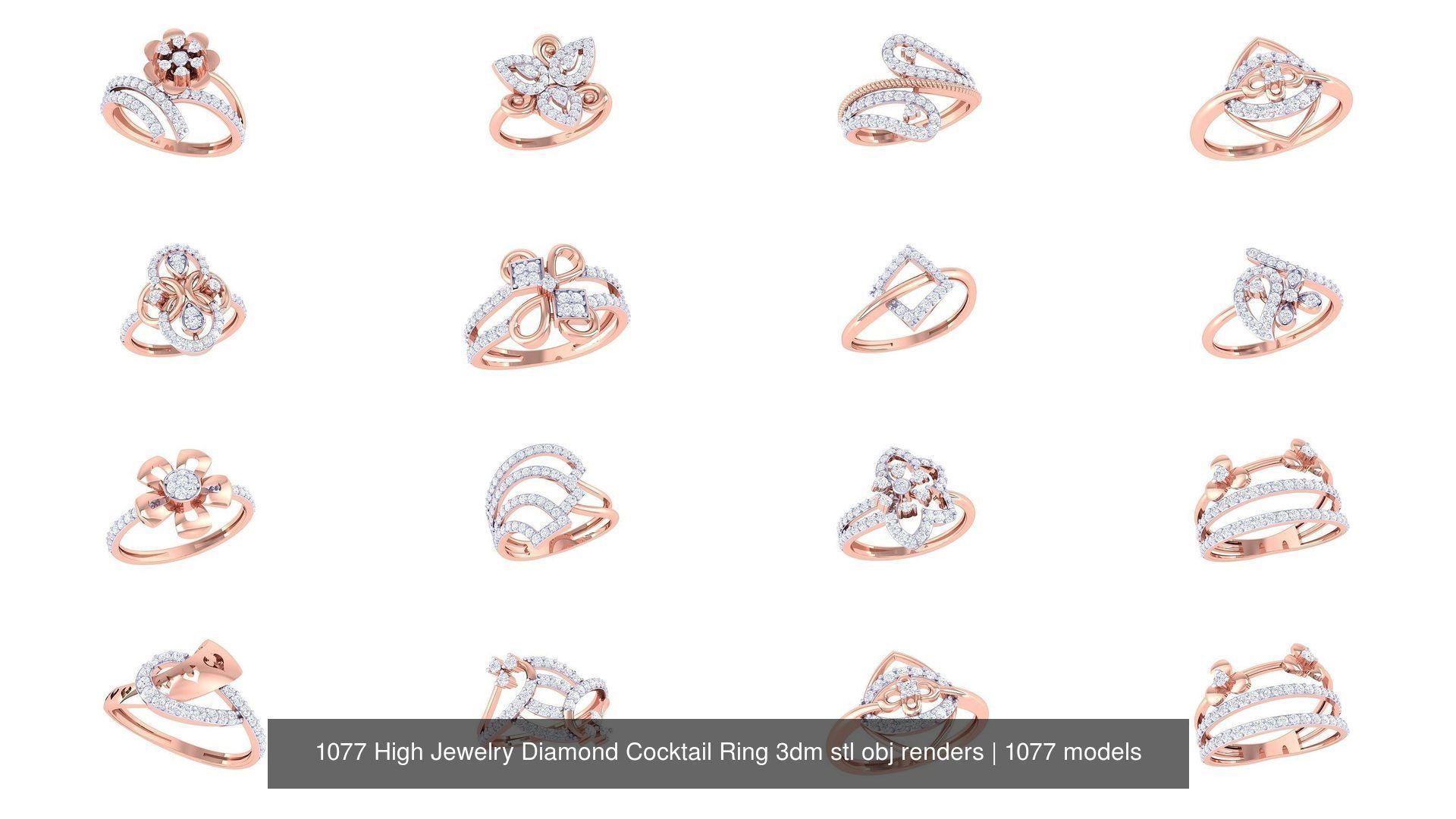 1077 High Jewelry Diamond Cocktail Ring 3dm stl obj renders 3D Model Collection_82