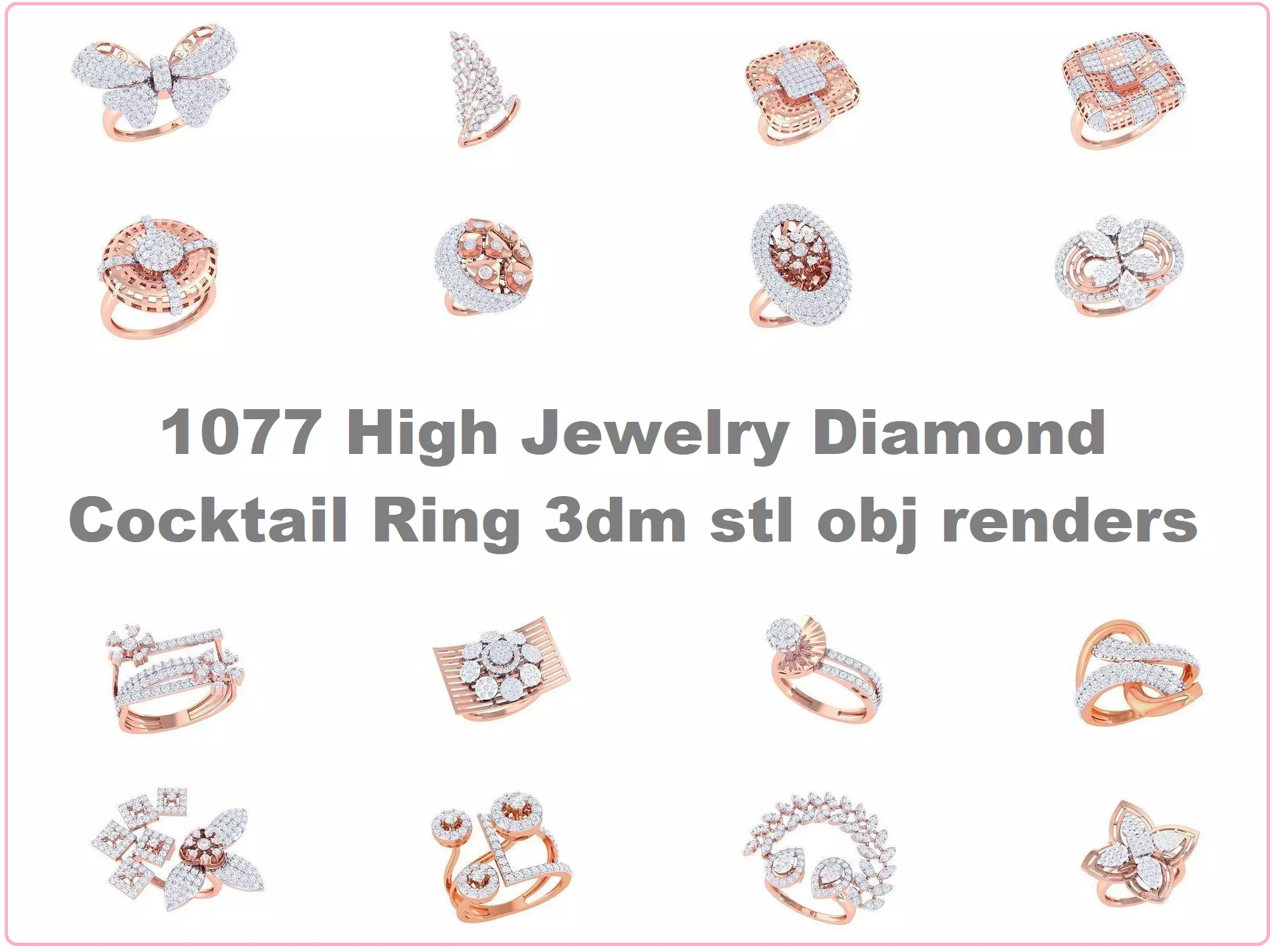 1077 High Jewelry Diamond Cocktail Ring 3dm stl obj renders 3D Model Collection_0