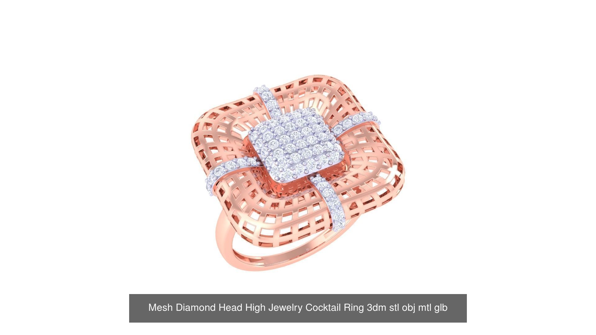 1077 High Jewelry Diamond Cocktail Ring 3dm stl obj renders 3D Model Collection_175