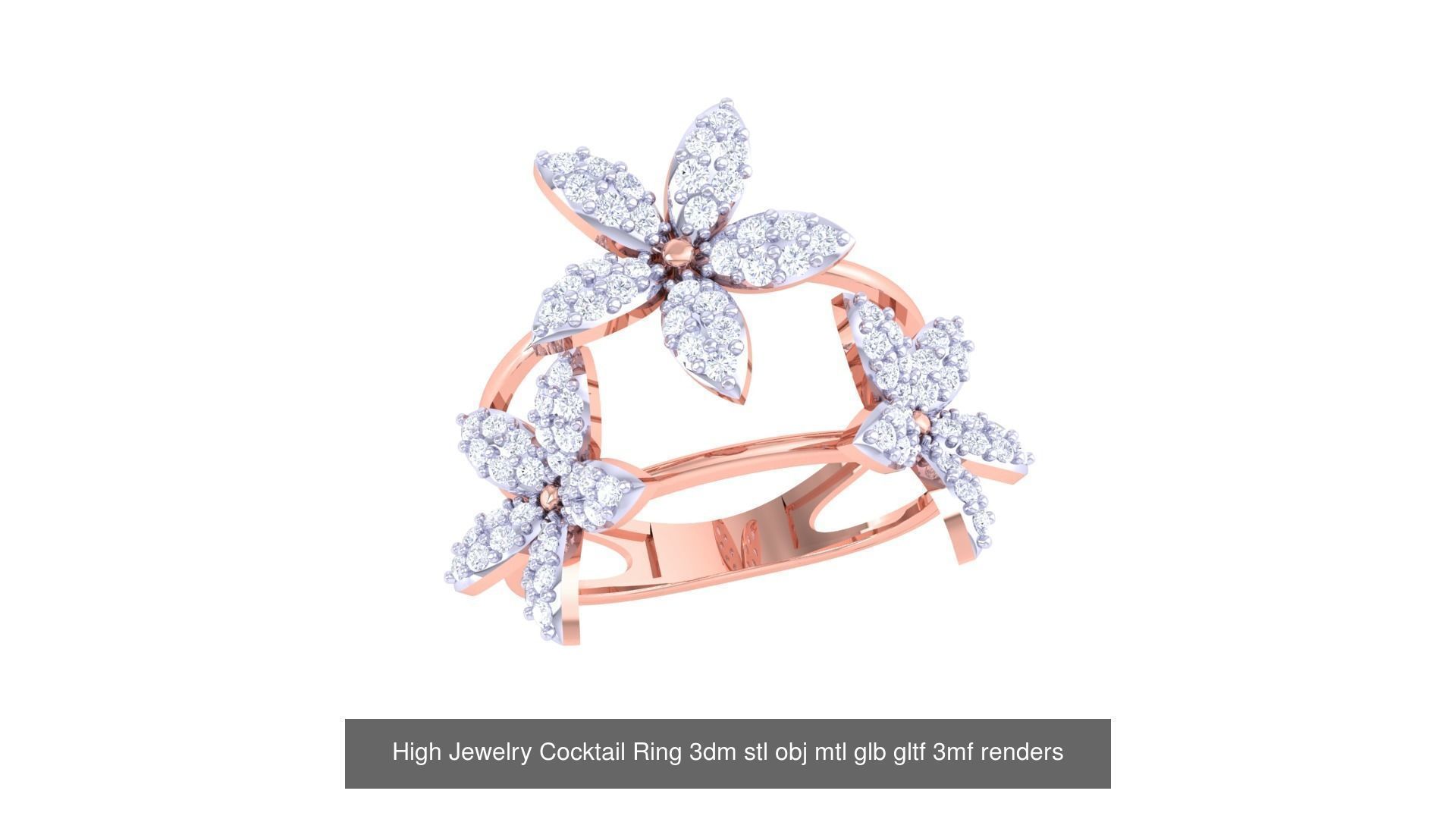 1077 High Jewelry Diamond Cocktail Ring 3dm stl obj renders 3D Model Collection_120