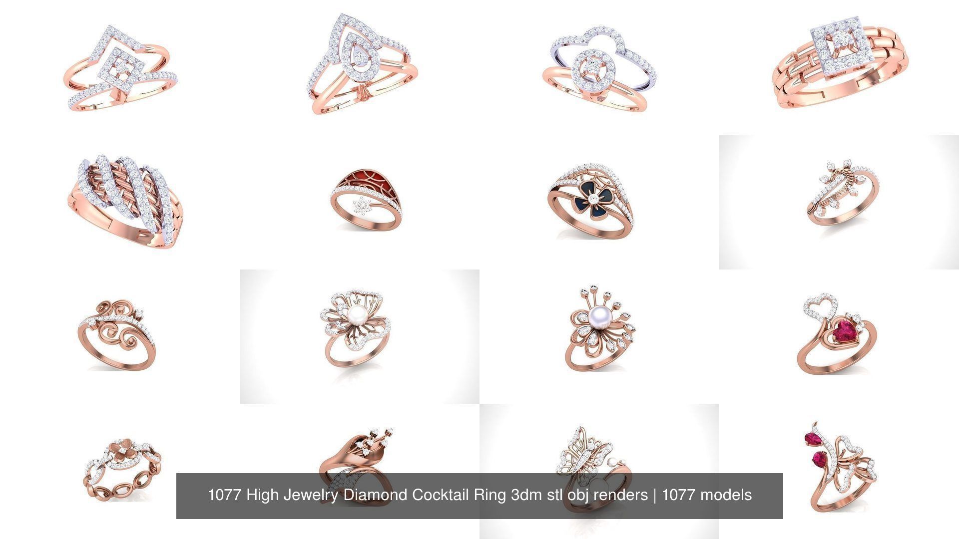 1077 High Jewelry Diamond Cocktail Ring 3dm stl obj renders 3D Model Collection_15