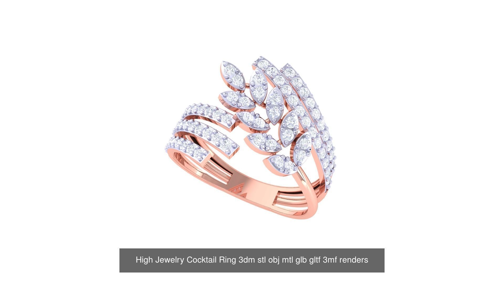 1077 High Jewelry Diamond Cocktail Ring 3dm stl obj renders 3D Model Collection_55