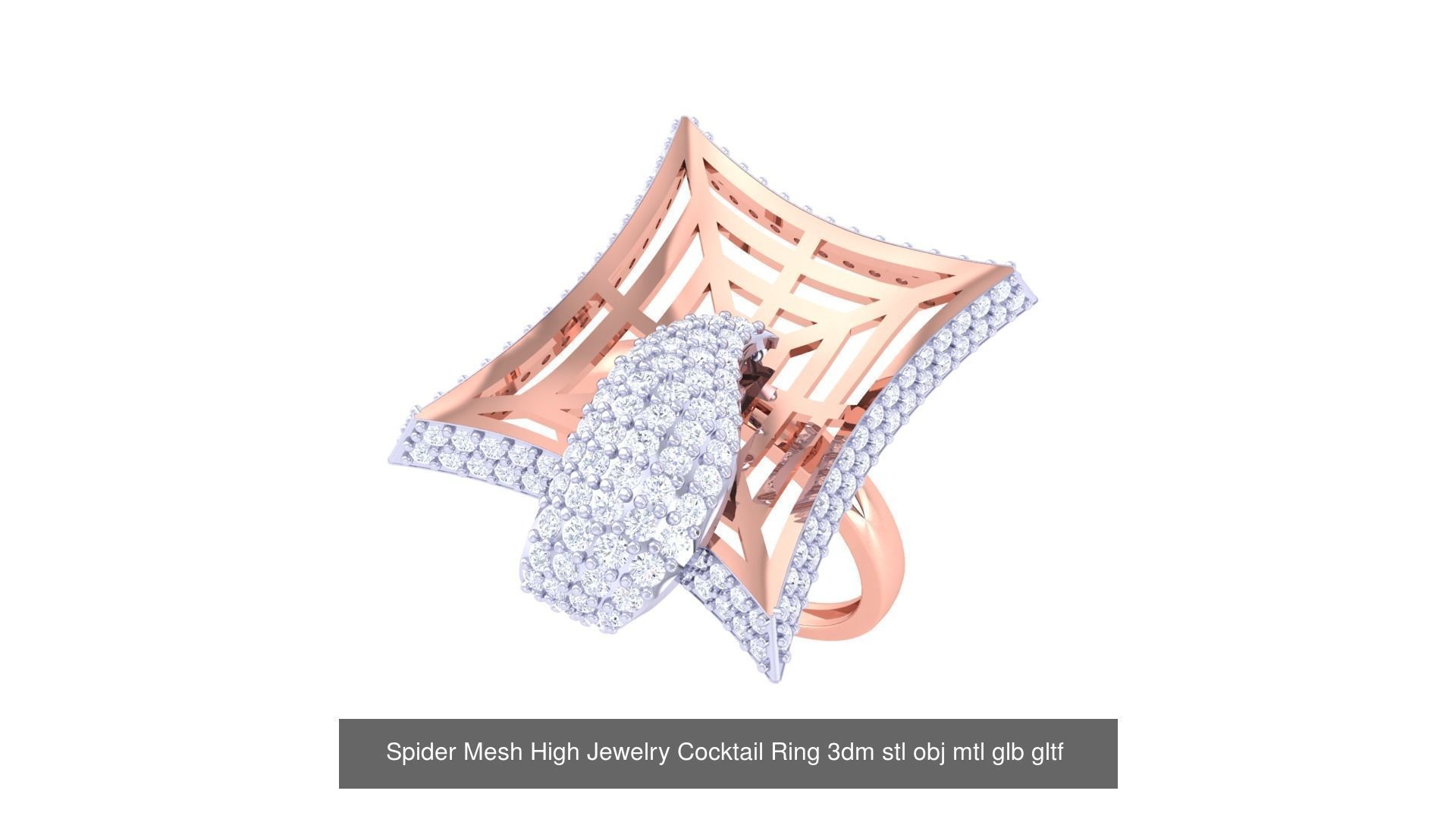 1077 High Jewelry Diamond Cocktail Ring 3dm stl obj renders 3D Model Collection_136