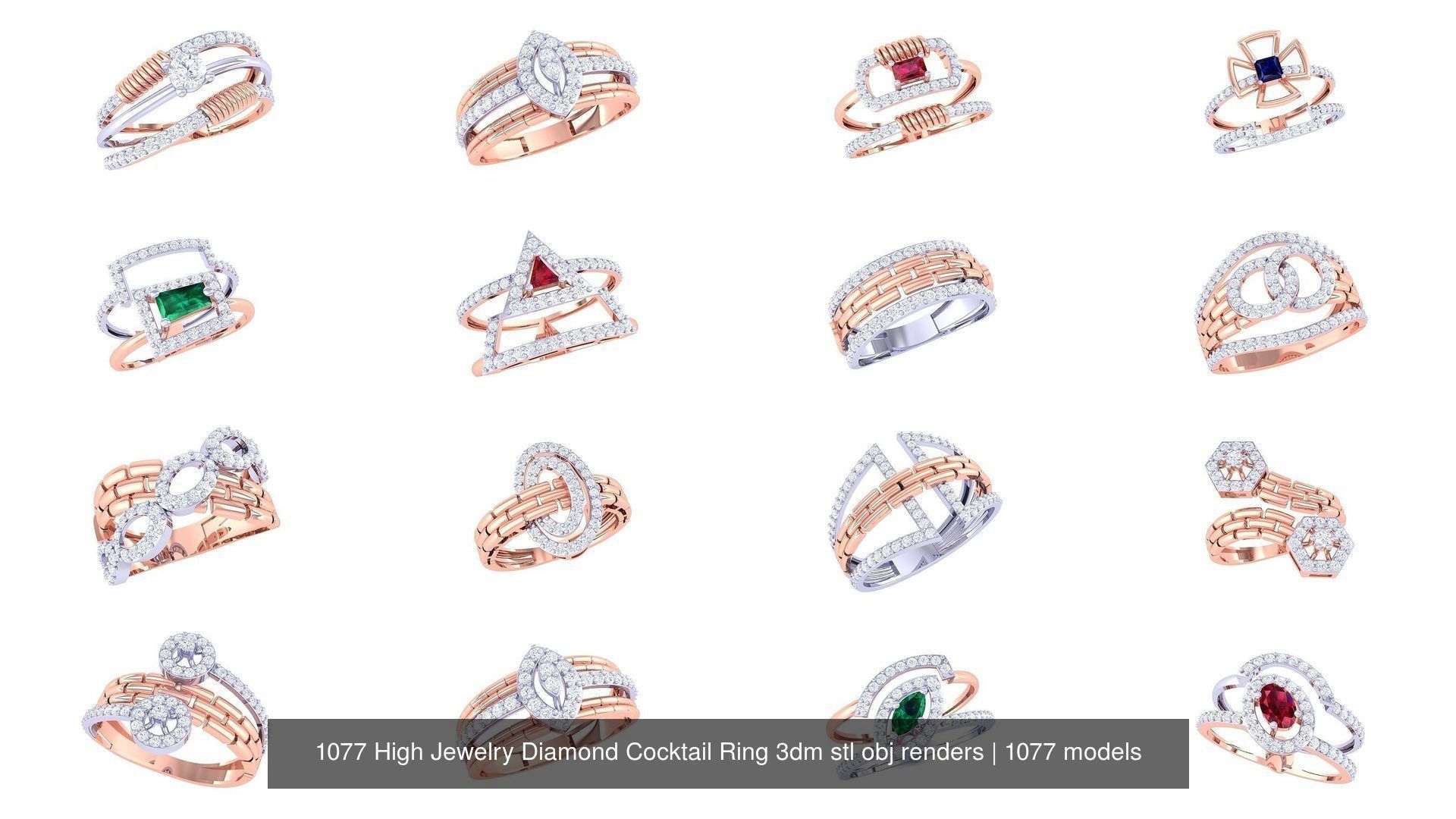 1077 High Jewelry Diamond Cocktail Ring 3dm stl obj renders 3D Model Collection_13