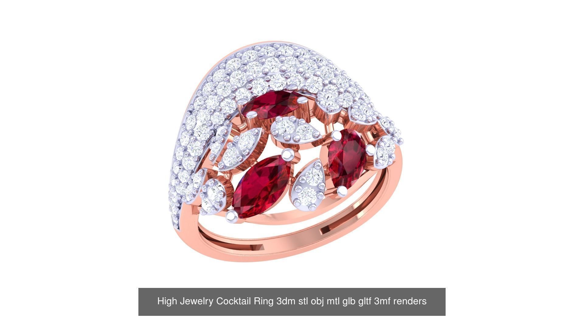 1077 High Jewelry Diamond Cocktail Ring 3dm stl obj renders 3D Model Collection_170