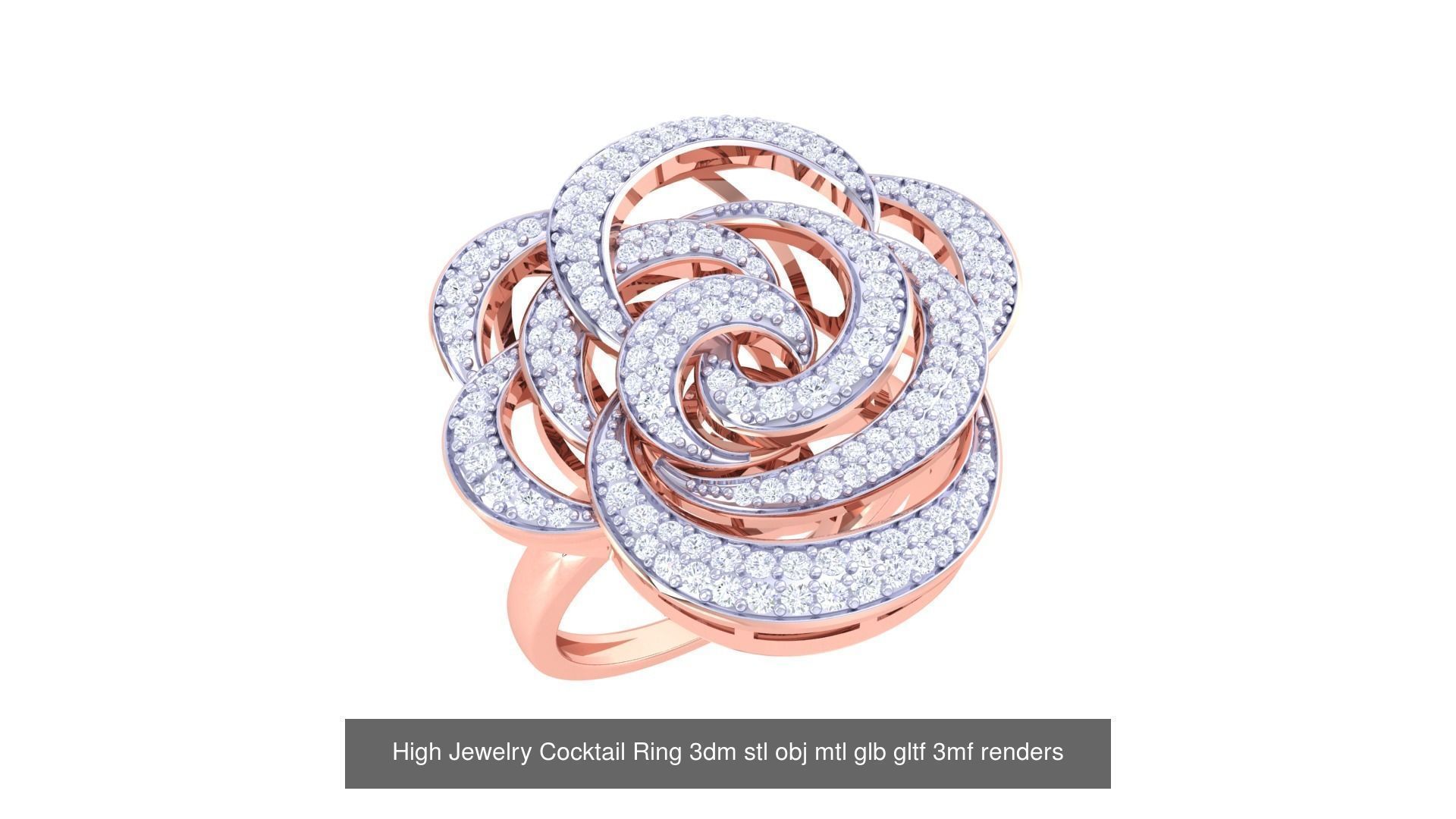 1077 High Jewelry Diamond Cocktail Ring 3dm stl obj renders 3D Model Collection_124