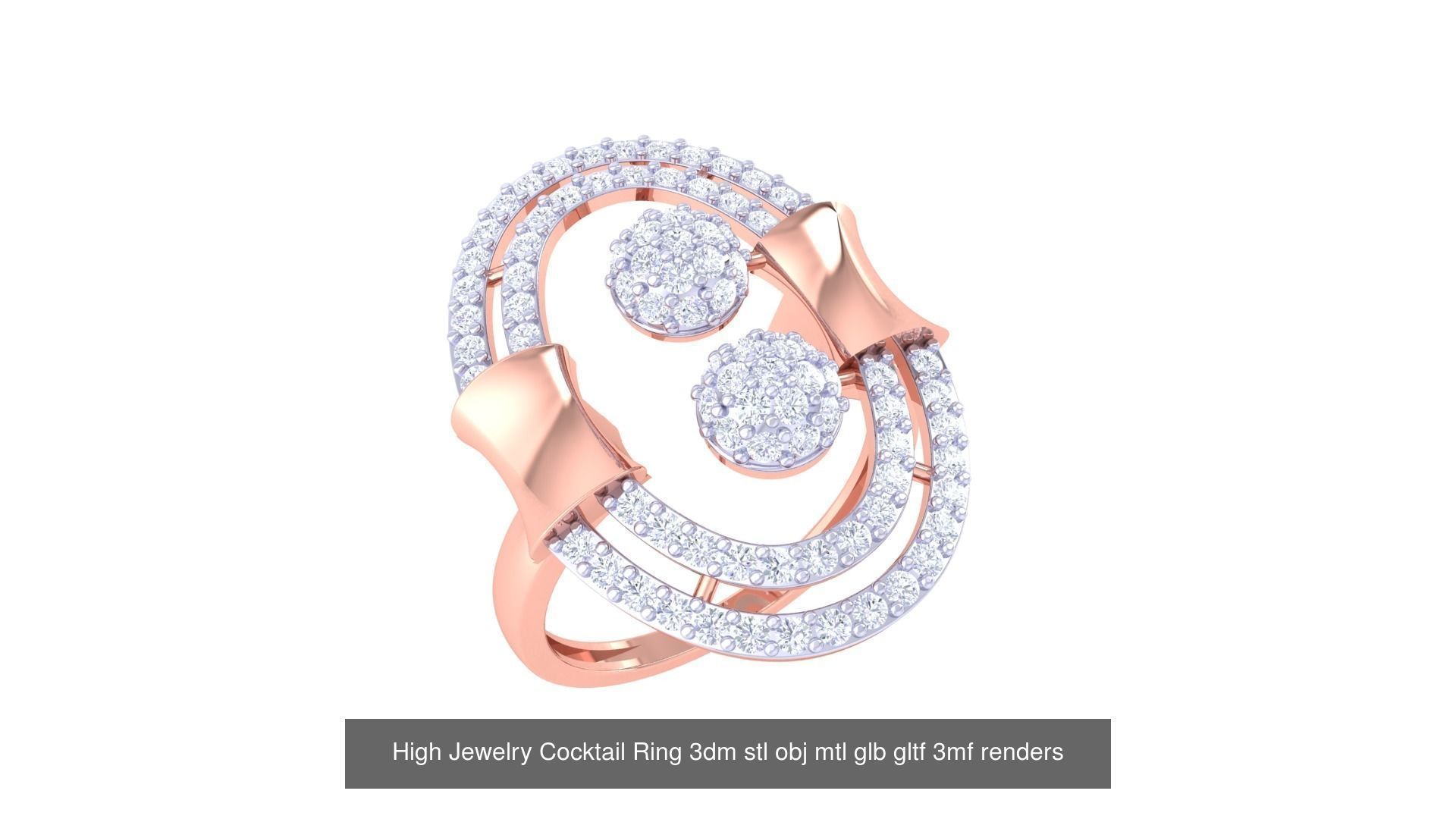 1077 High Jewelry Diamond Cocktail Ring 3dm stl obj renders 3D Model Collection_114