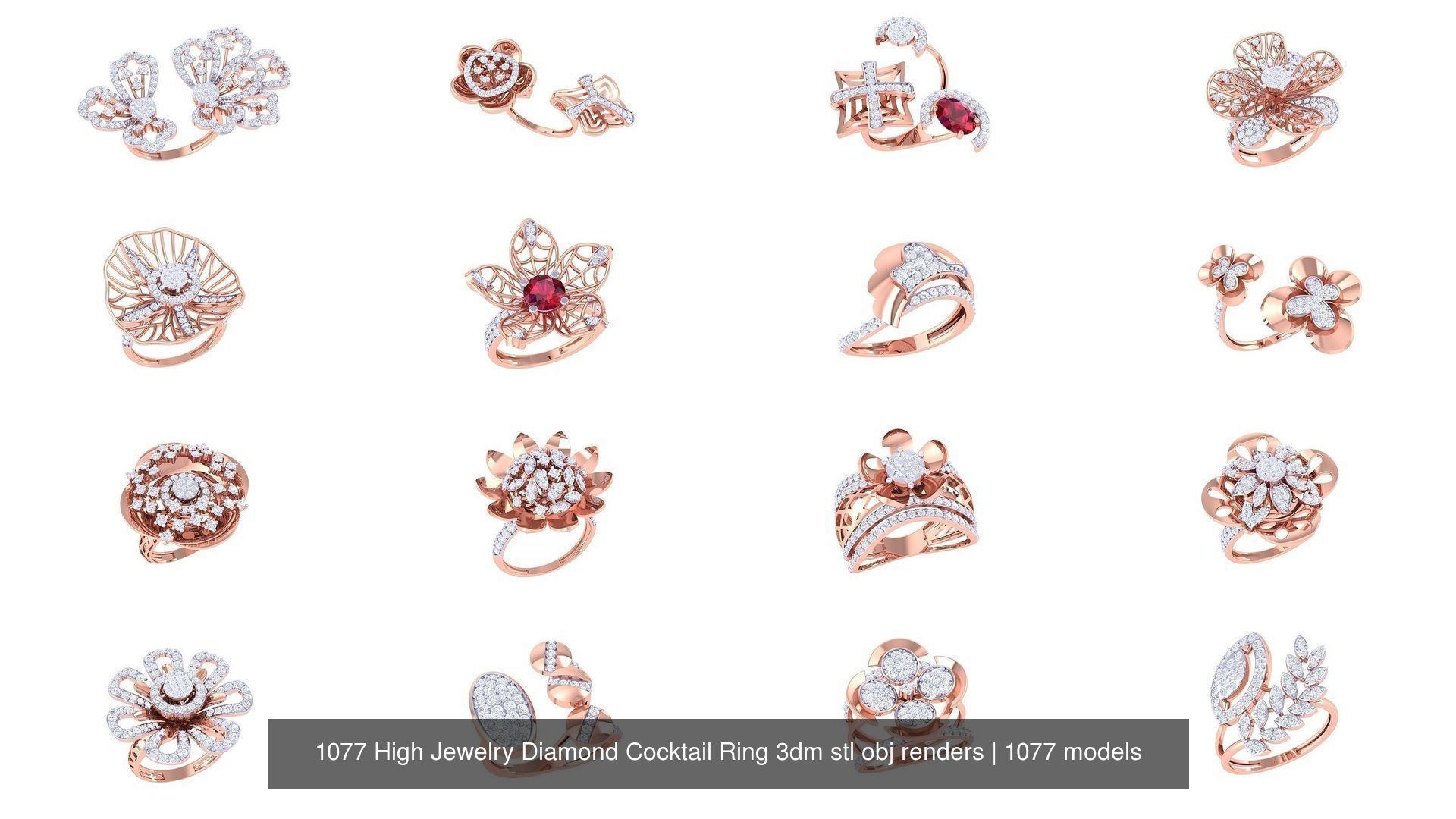 1077 High Jewelry Diamond Cocktail Ring 3dm stl obj renders 3D Model Collection_102