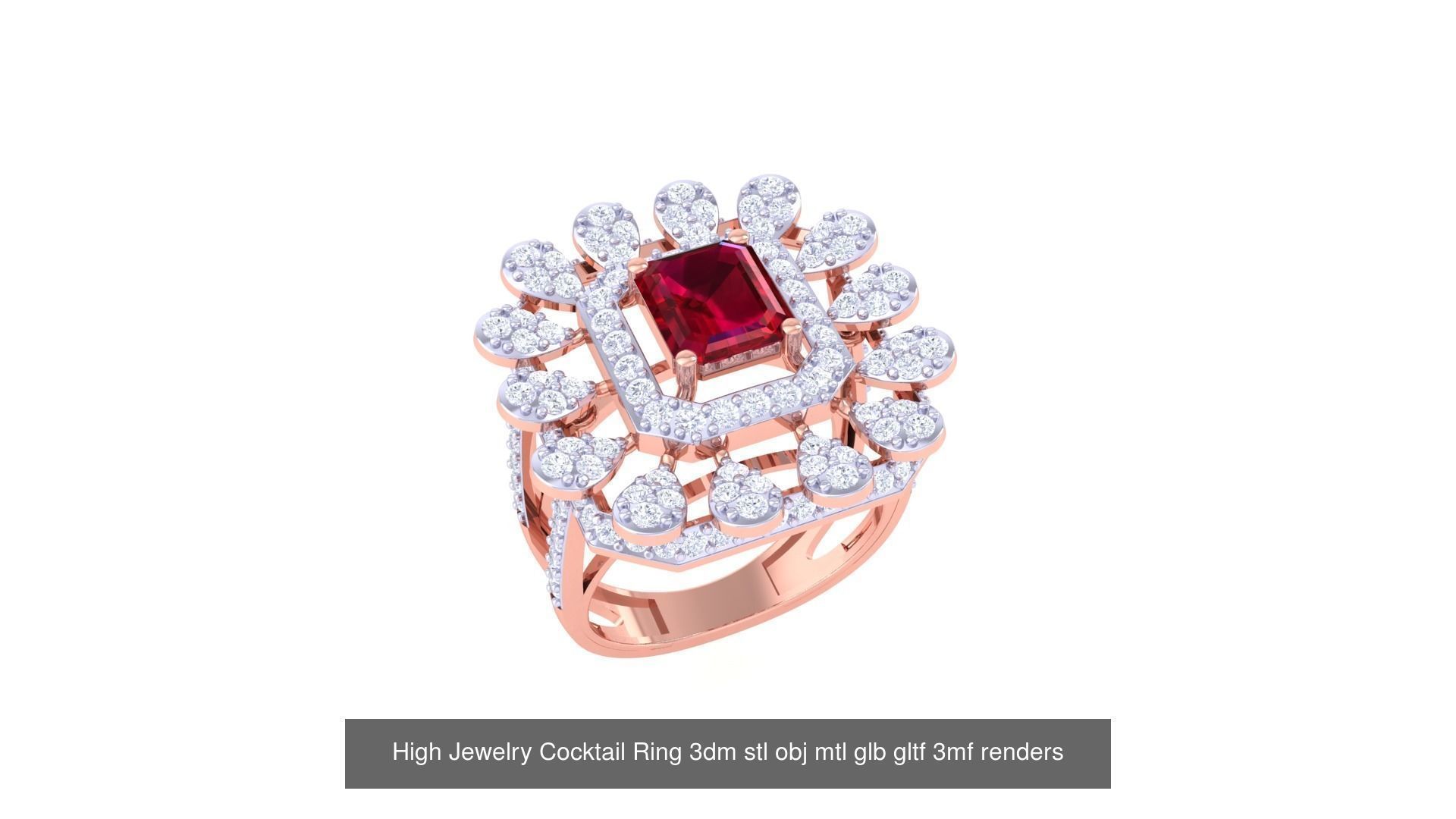 1077 High Jewelry Diamond Cocktail Ring 3dm stl obj renders 3D Model Collection_30