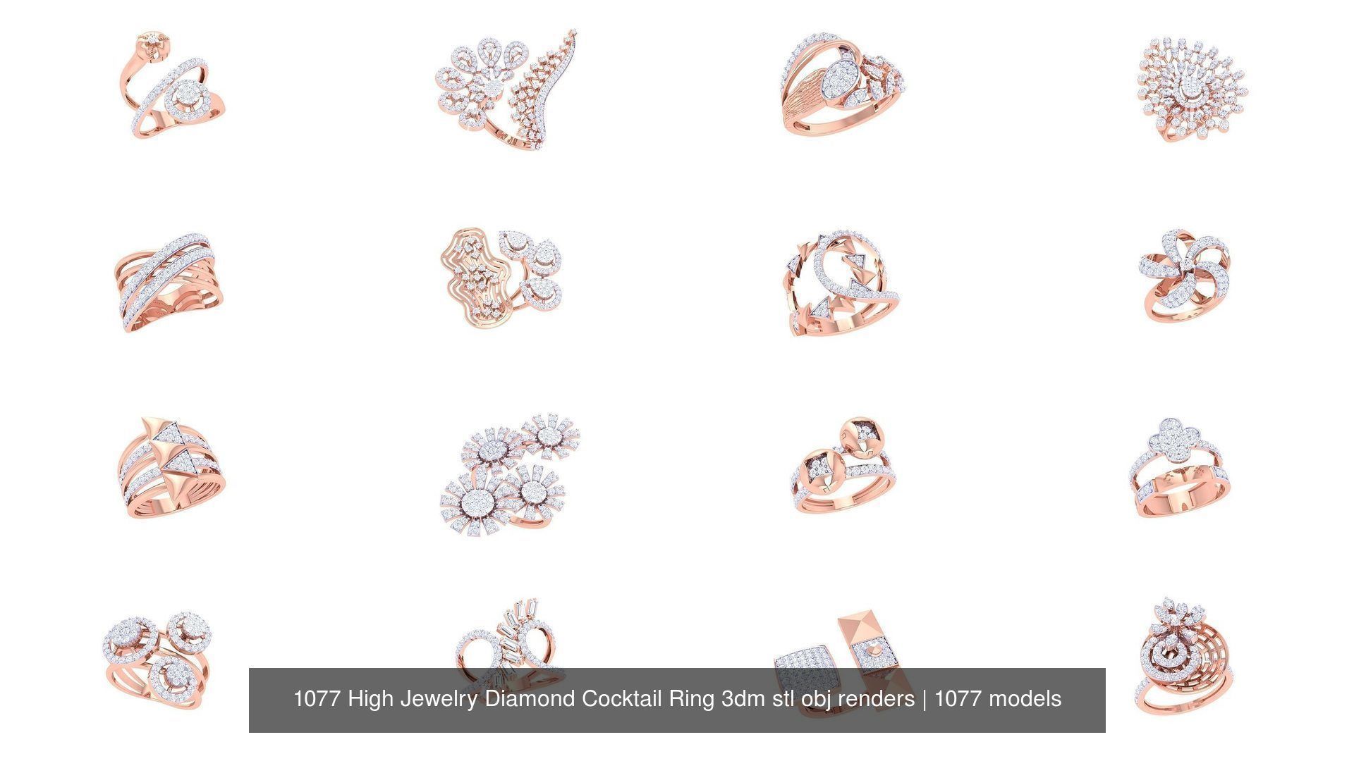 1077 High Jewelry Diamond Cocktail Ring 3dm stl obj renders 3D Model Collection_50
