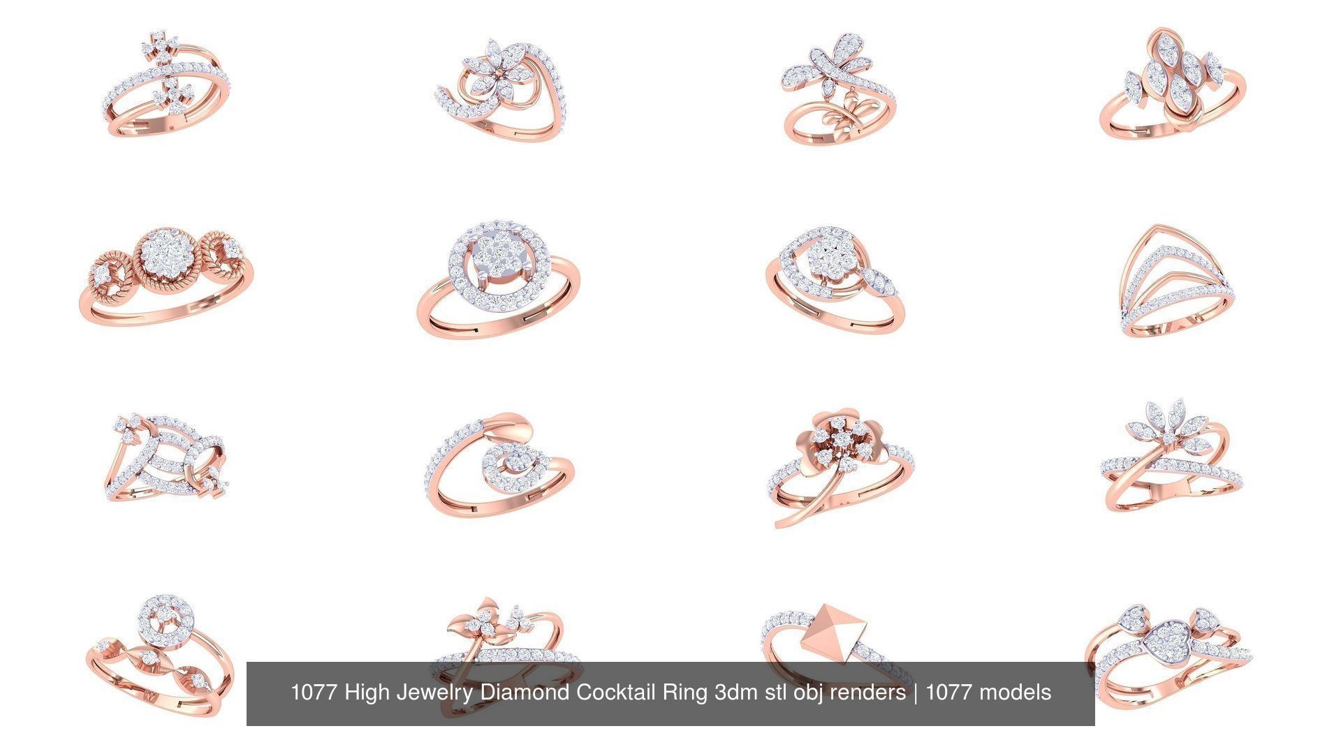1077 High Jewelry Diamond Cocktail Ring 3dm stl obj renders 3D Model Collection_80
