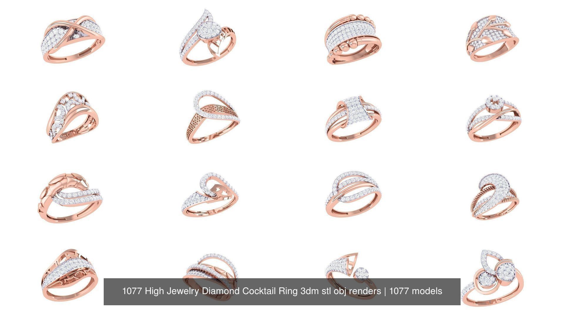 1077 High Jewelry Diamond Cocktail Ring 3dm stl obj renders 3D Model Collection_92