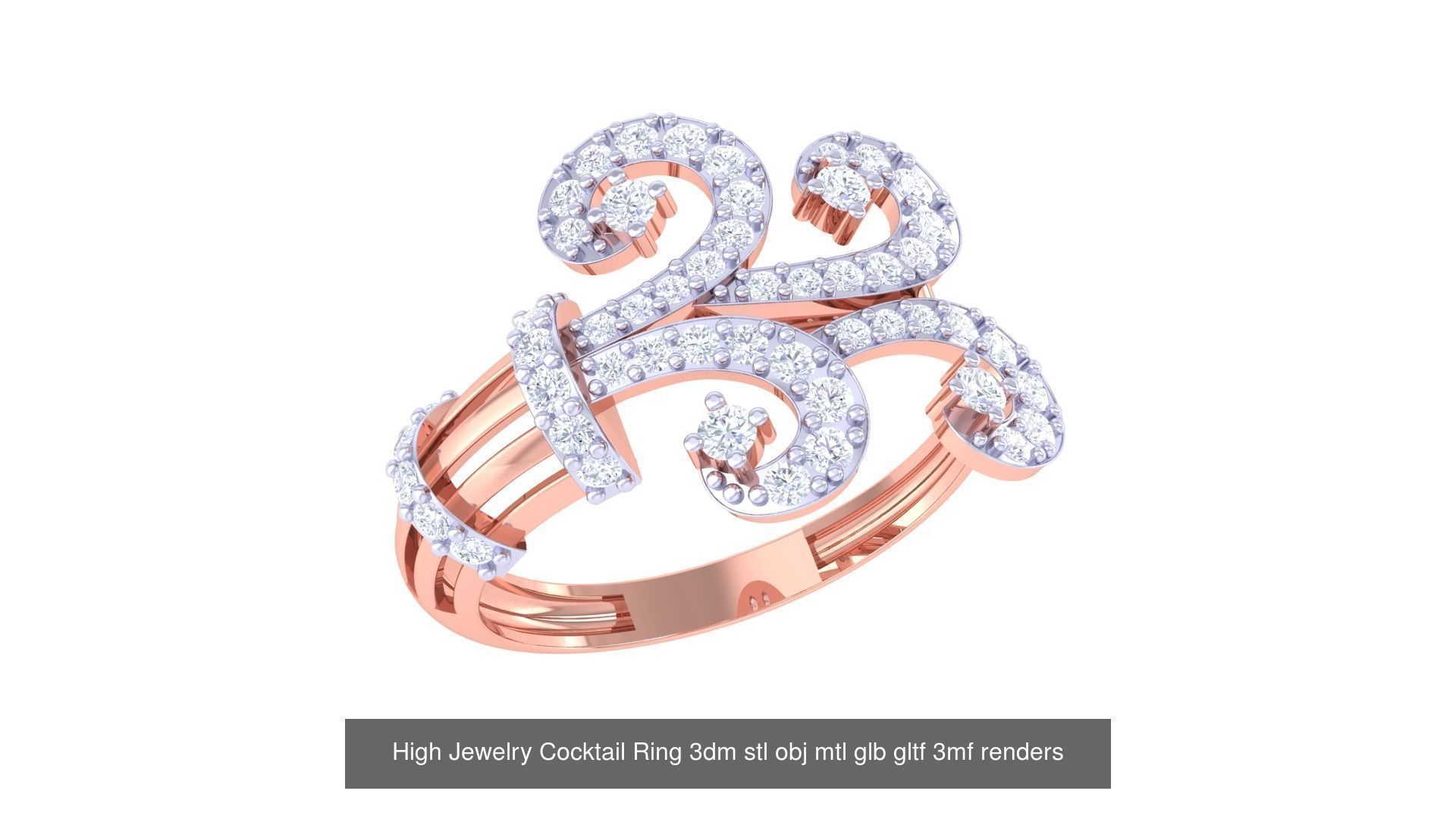 1077 High Jewelry Diamond Cocktail Ring 3dm stl obj renders 3D Model Collection_116