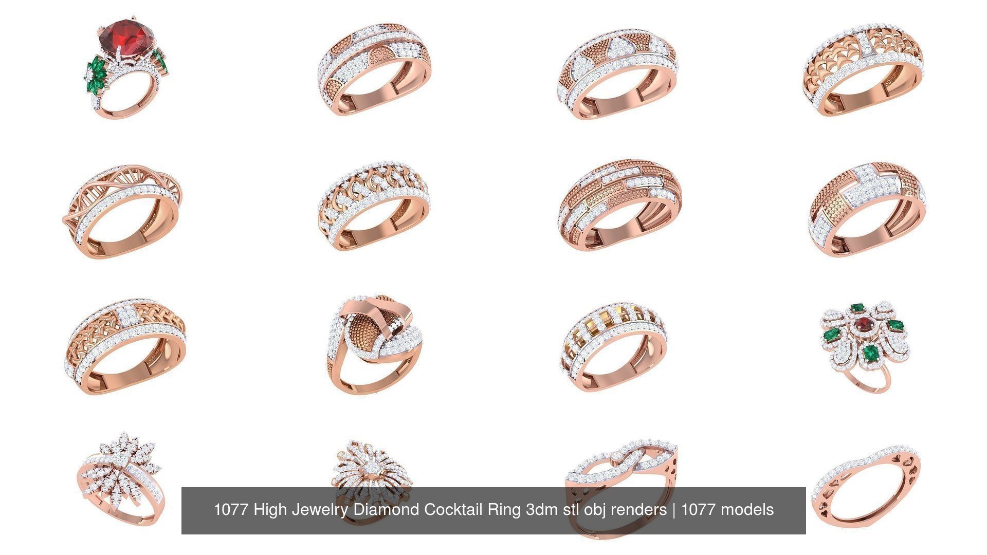 1077 High Jewelry Diamond Cocktail Ring 3dm stl obj renders 3D Model Collection_98