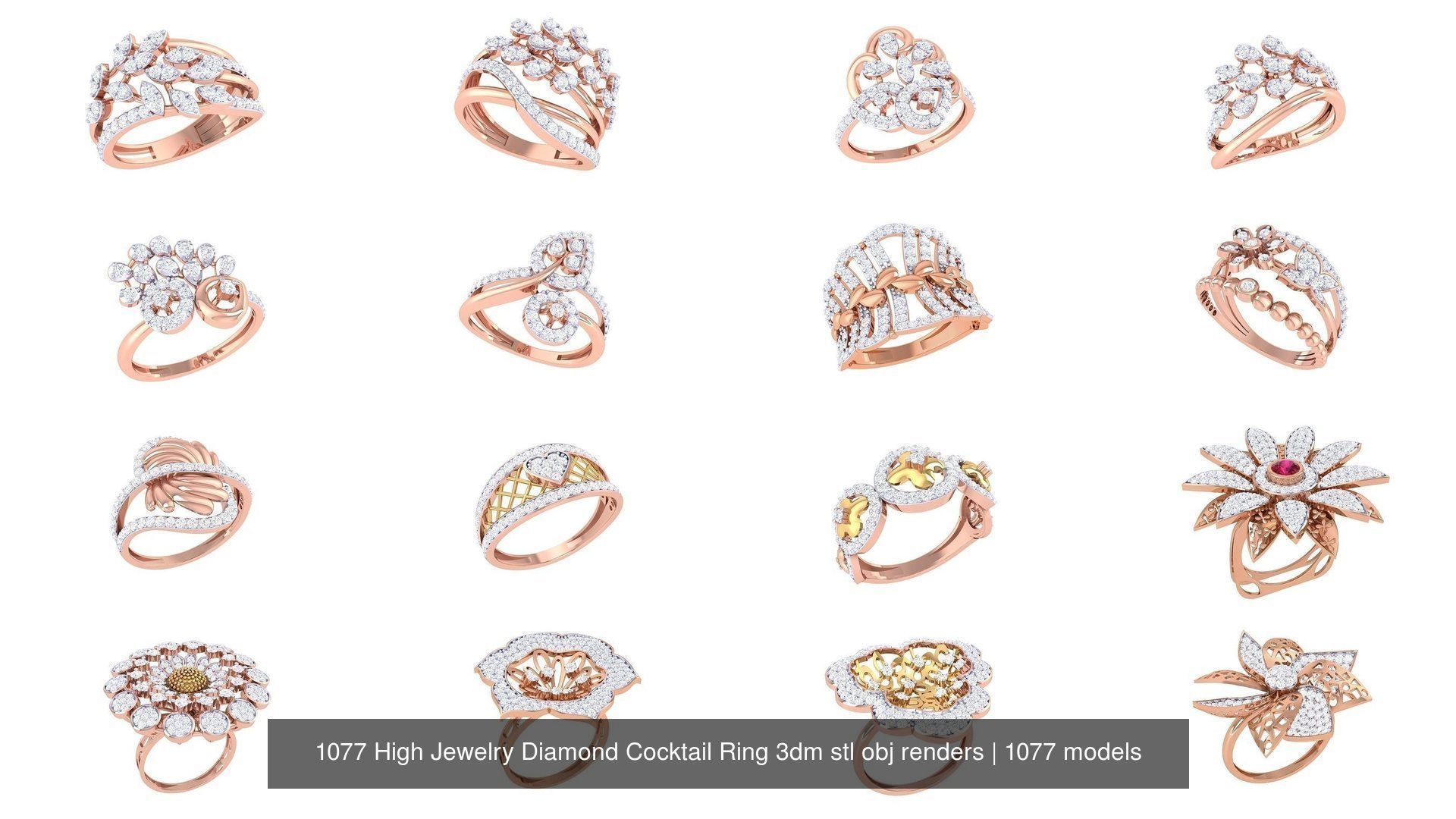 1077 High Jewelry Diamond Cocktail Ring 3dm stl obj renders 3D Model Collection_26