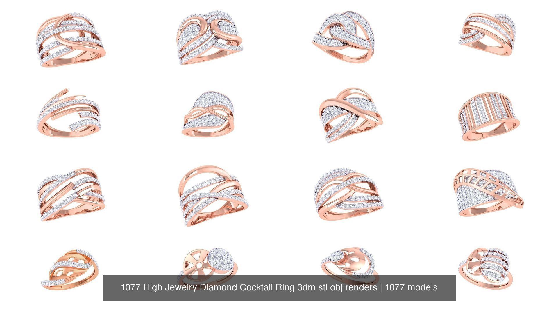 1077 High Jewelry Diamond Cocktail Ring 3dm stl obj renders 3D Model Collection_70