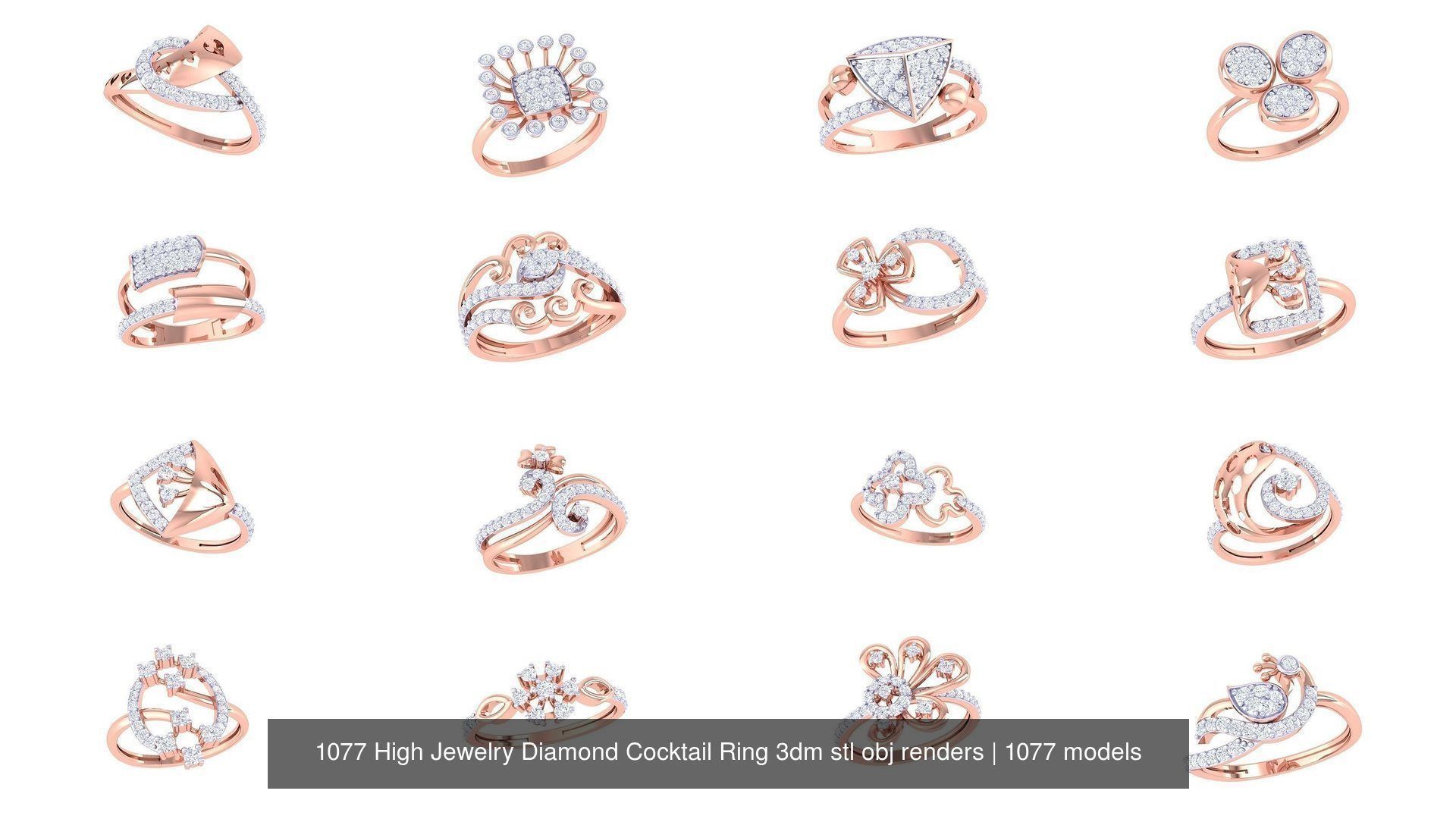 1077 High Jewelry Diamond Cocktail Ring 3dm stl obj renders 3D Model Collection_84