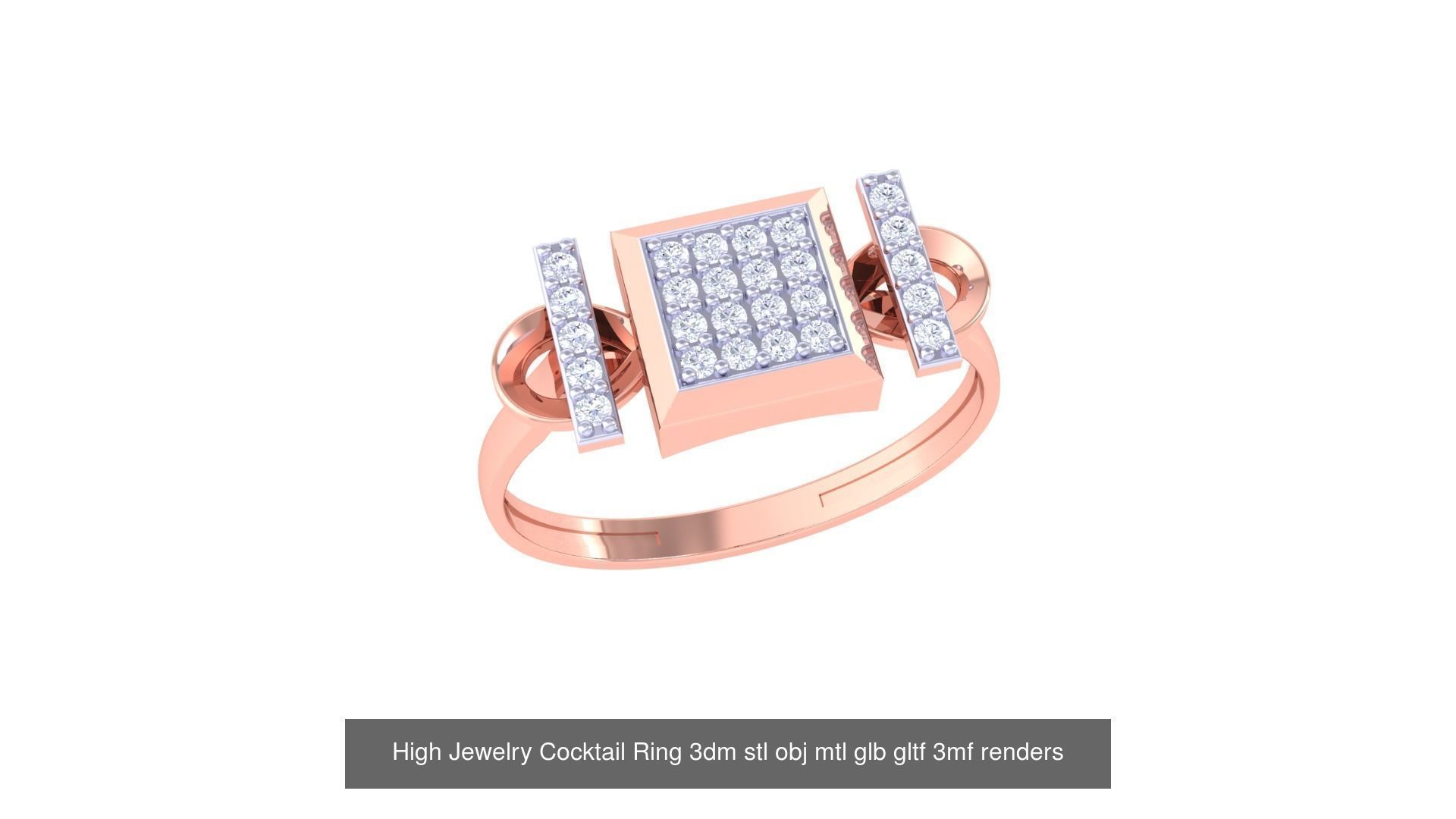 1077 High Jewelry Diamond Cocktail Ring 3dm stl obj renders 3D Model Collection_160