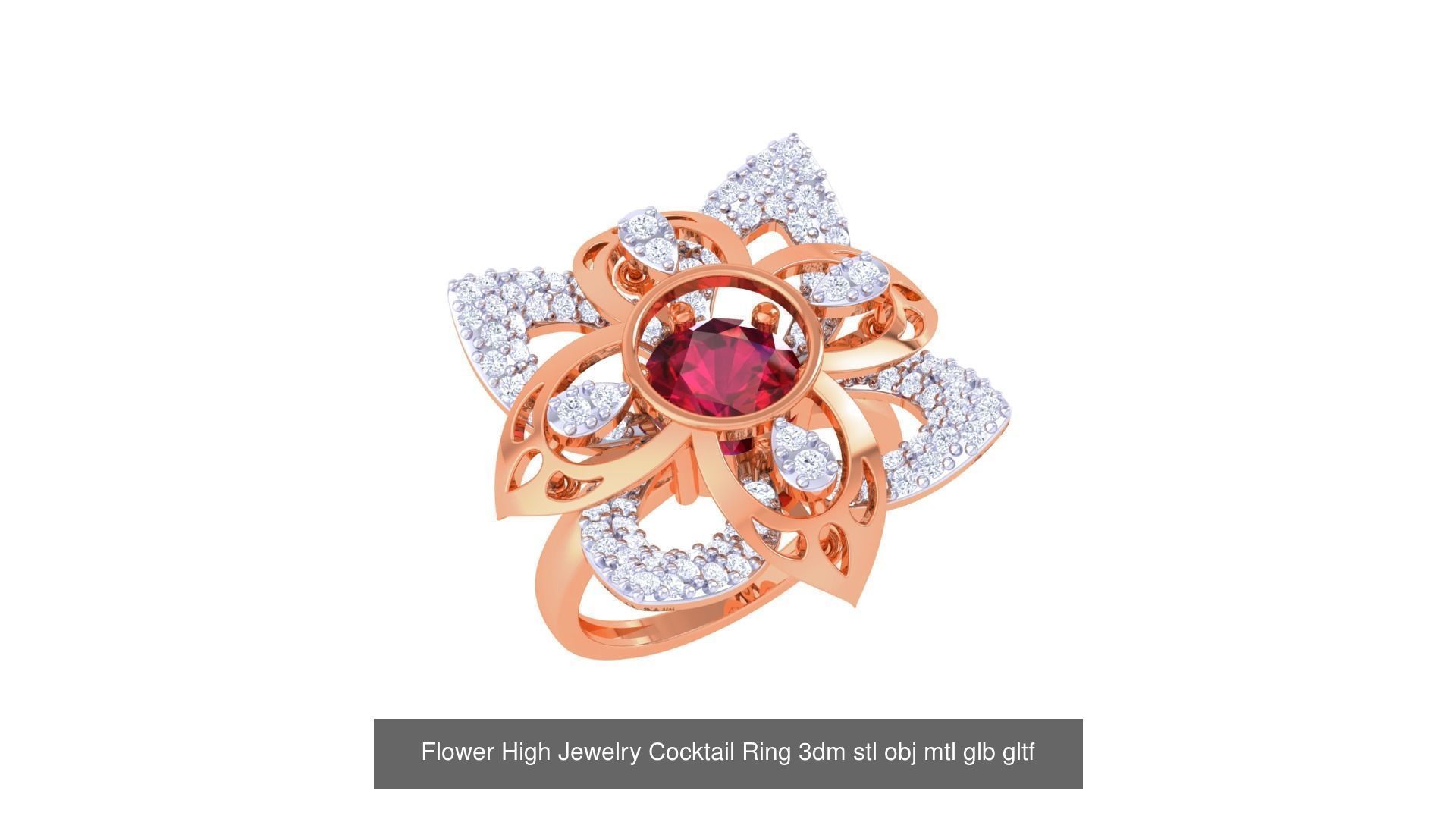 1077 High Jewelry Diamond Cocktail Ring 3dm stl obj renders 3D Model Collection_166