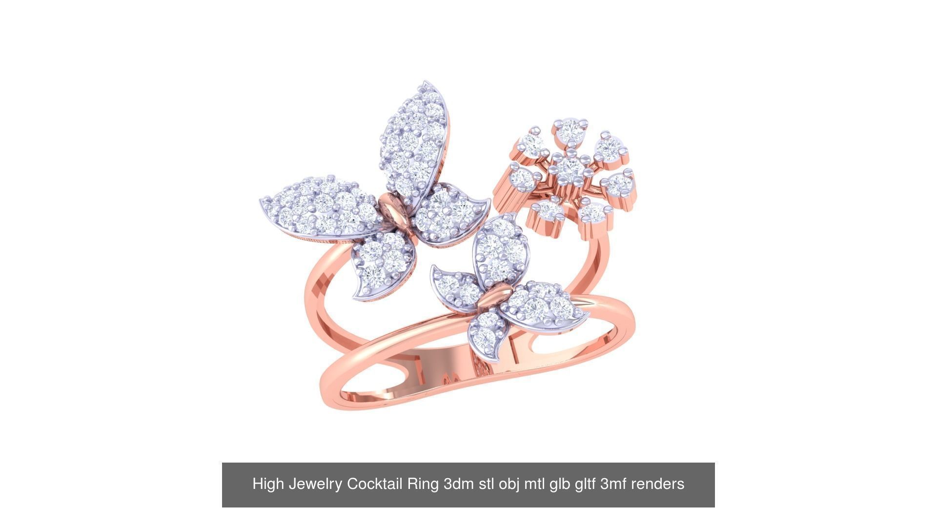 1077 High Jewelry Diamond Cocktail Ring 3dm stl obj renders 3D Model Collection_63