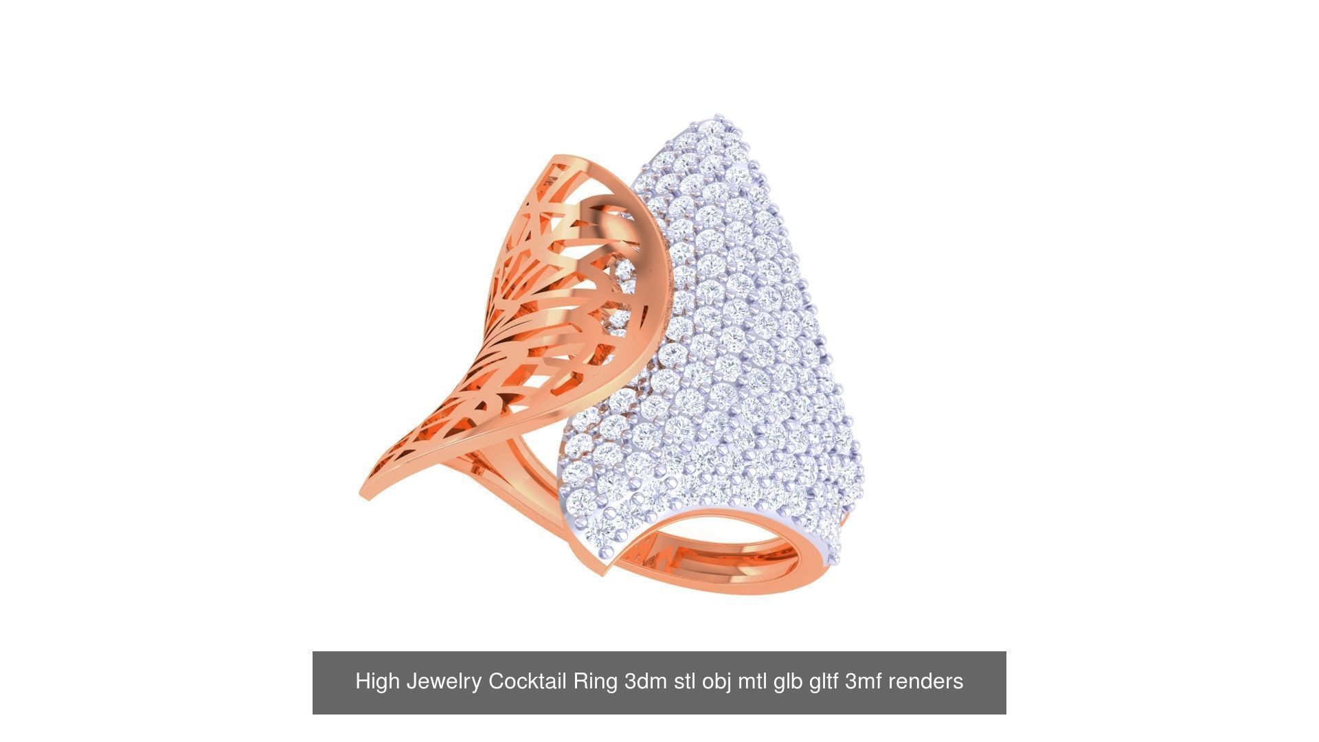 1077 High Jewelry Diamond Cocktail Ring 3dm stl obj renders 3D Model Collection_107