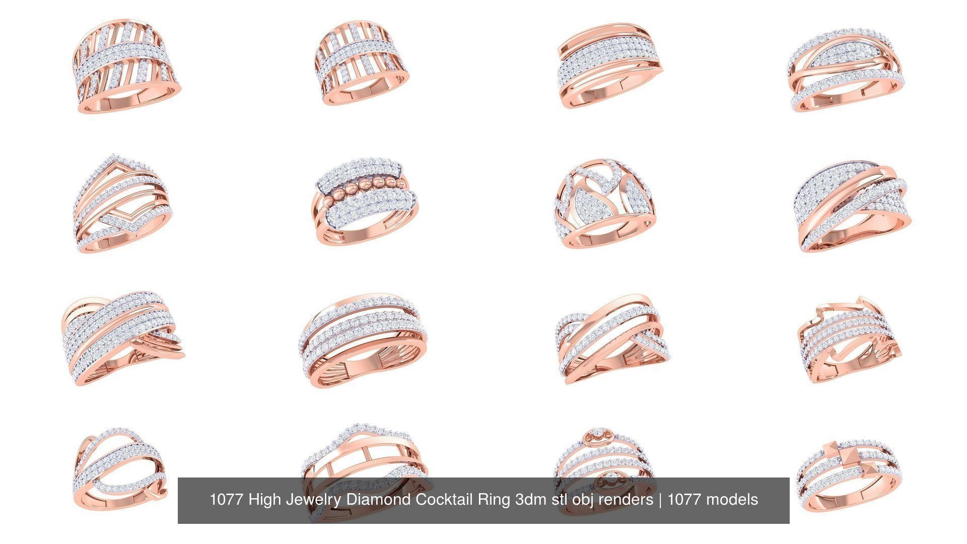 1077 High Jewelry Diamond Cocktail Ring 3dm stl obj renders 3D Model Collection_66
