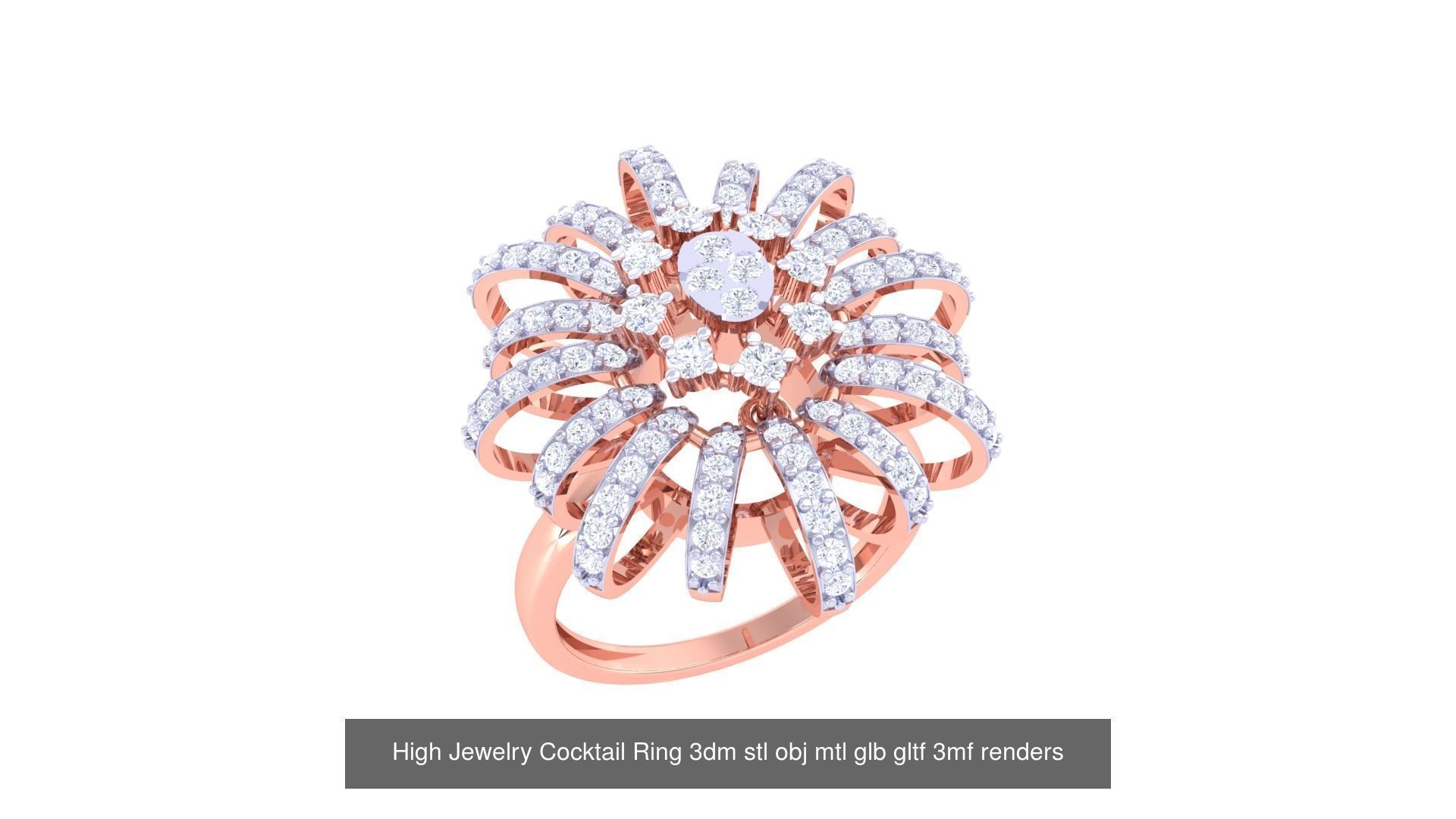 1077 High Jewelry Diamond Cocktail Ring 3dm stl obj renders 3D Model Collection_130