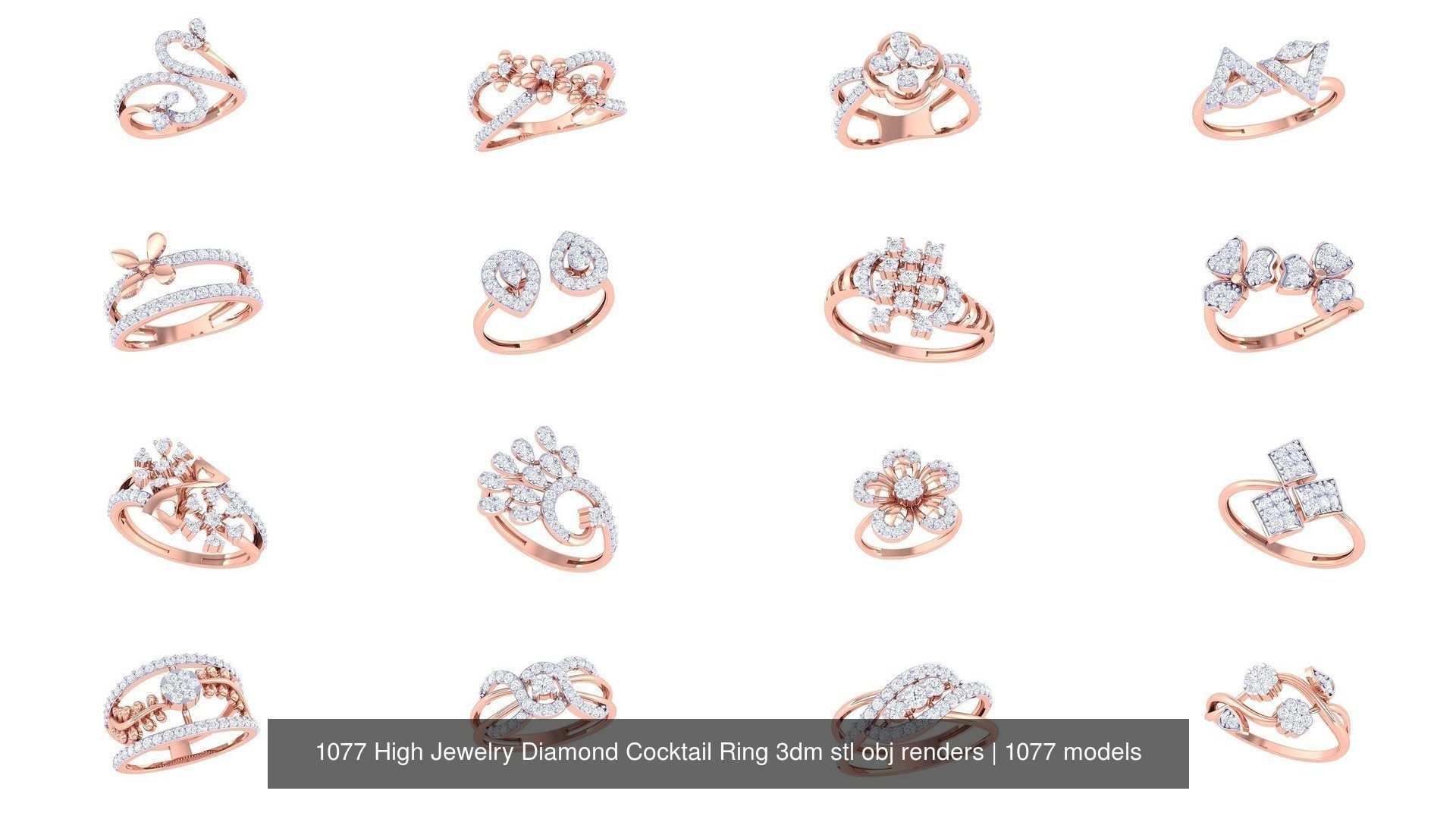 1077 High Jewelry Diamond Cocktail Ring 3dm stl obj renders 3D Model Collection_74