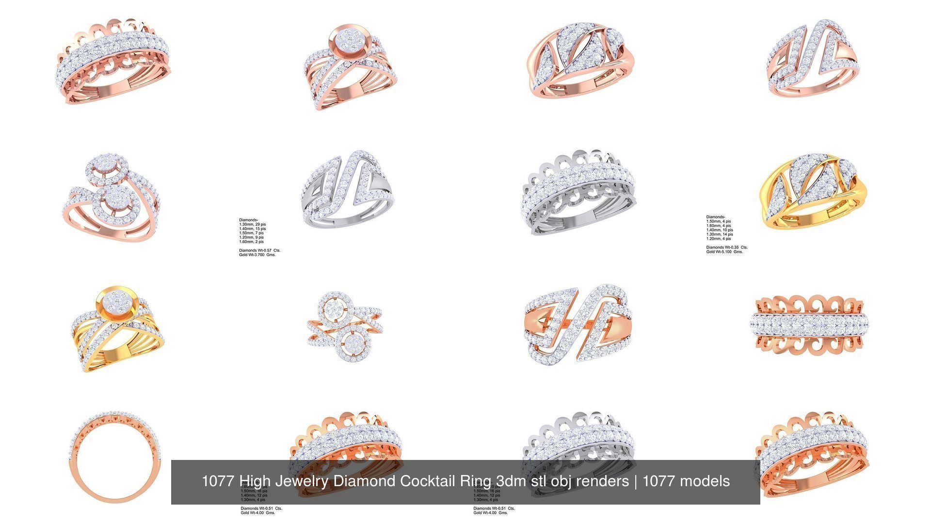 1077 High Jewelry Diamond Cocktail Ring 3dm stl obj renders 3D Model Collection_108