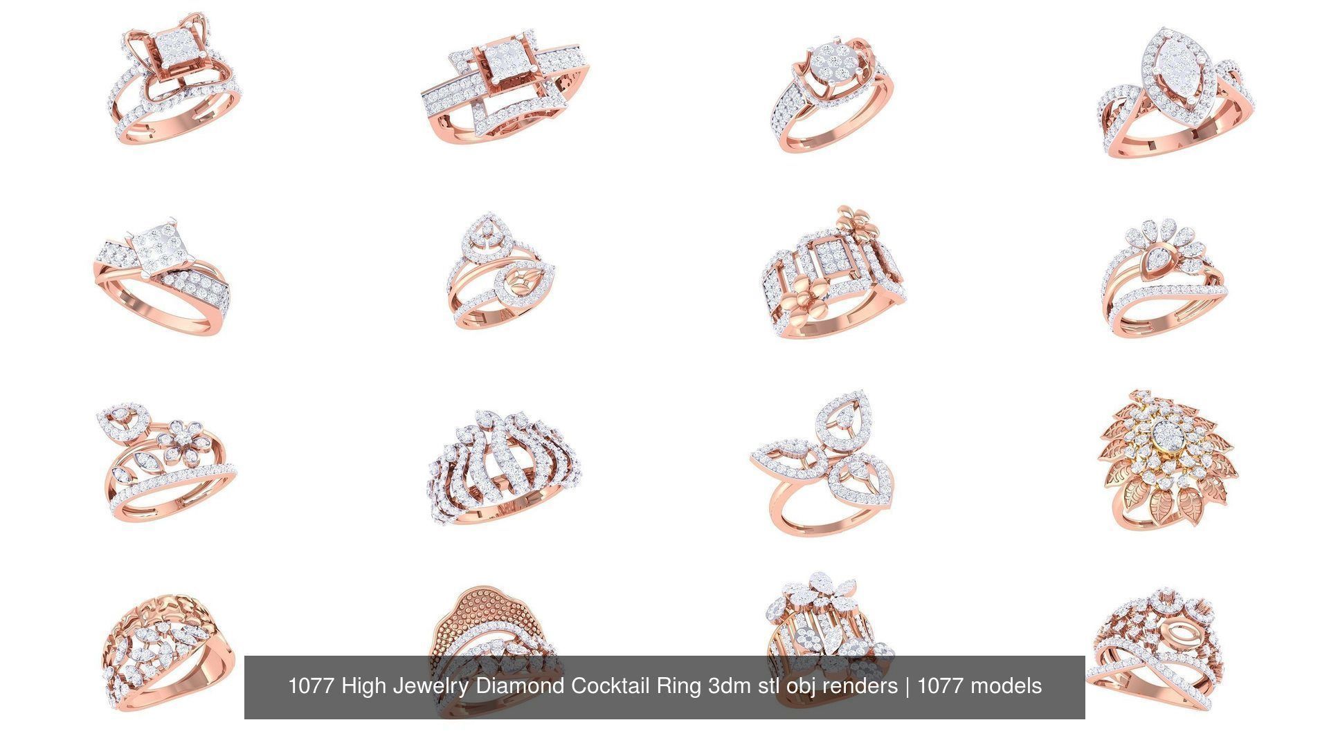 1077 High Jewelry Diamond Cocktail Ring 3dm stl obj renders 3D Model Collection_21