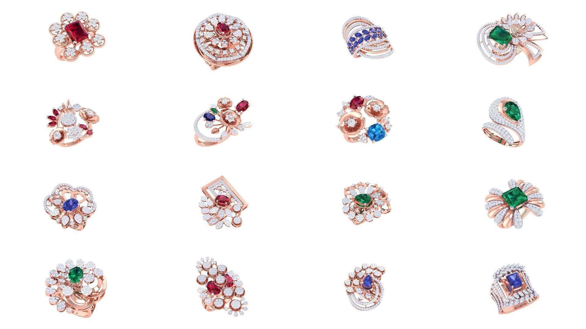 1077 High Jewelry Diamond Cocktail Ring 3dm stl obj renders 3D Model Collection_10