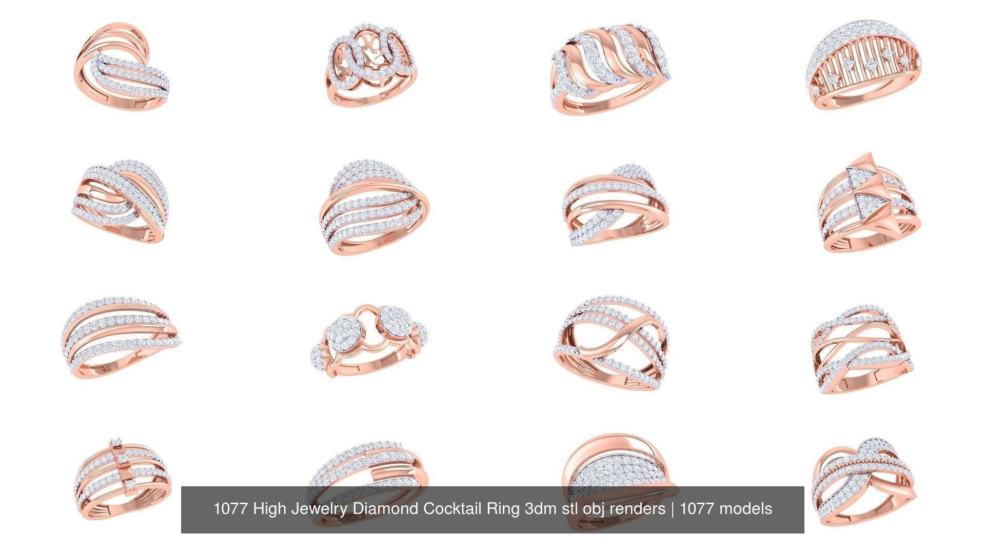 1077 High Jewelry Diamond Cocktail Ring 3dm stl obj renders 3D Model Collection_68