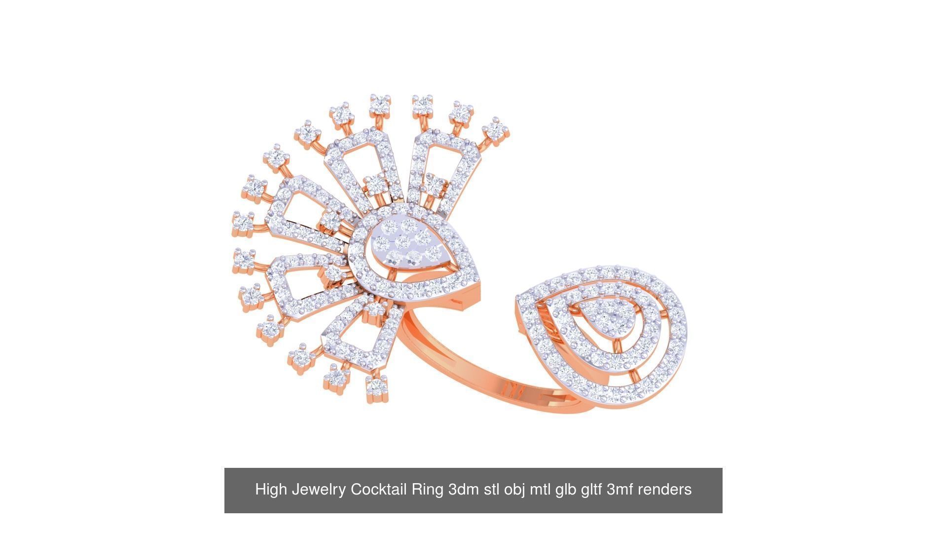 1077 High Jewelry Diamond Cocktail Ring 3dm stl obj renders 3D Model Collection_169