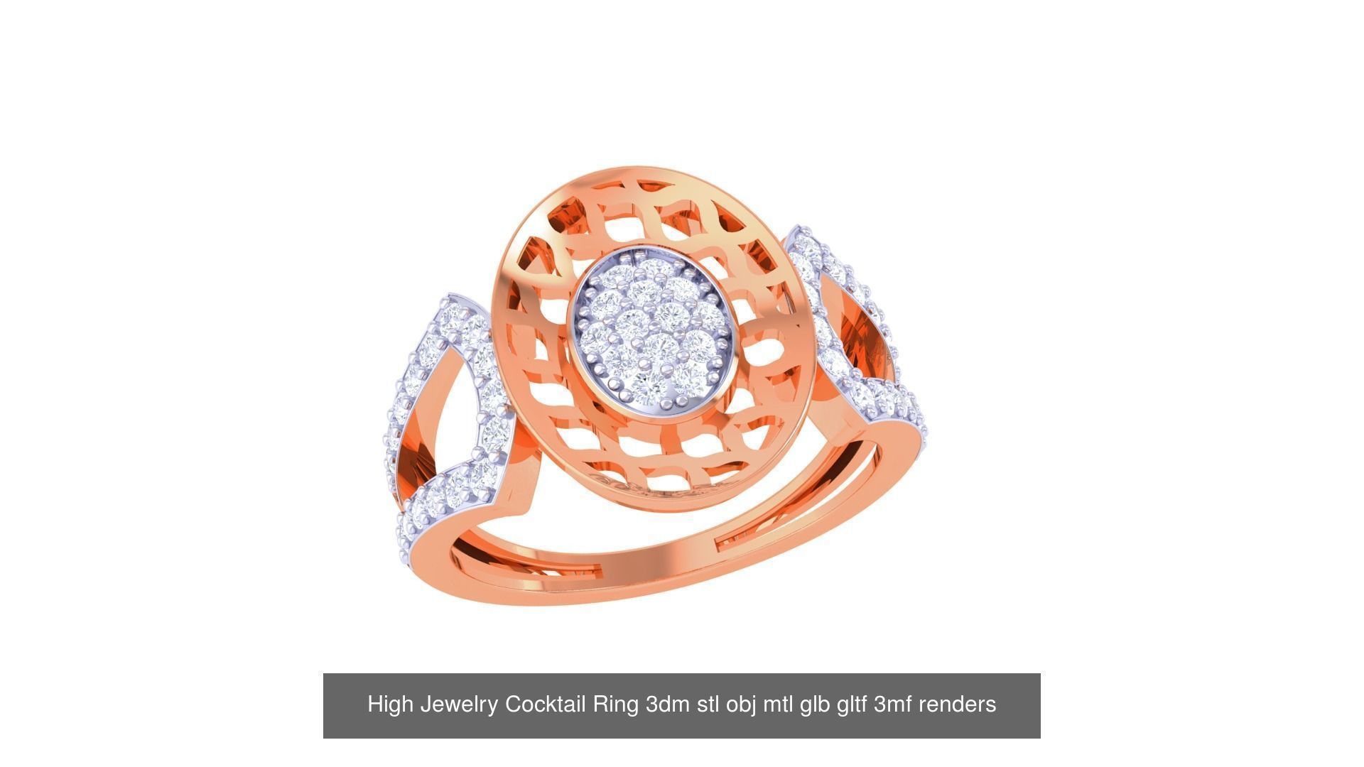 1077 High Jewelry Diamond Cocktail Ring 3dm stl obj renders 3D Model Collection_67