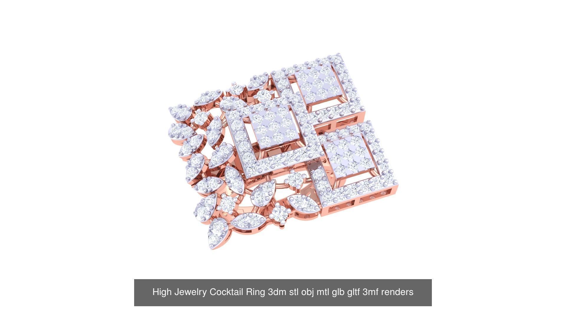 1077 High Jewelry Diamond Cocktail Ring 3dm stl obj renders 3D Model Collection_138