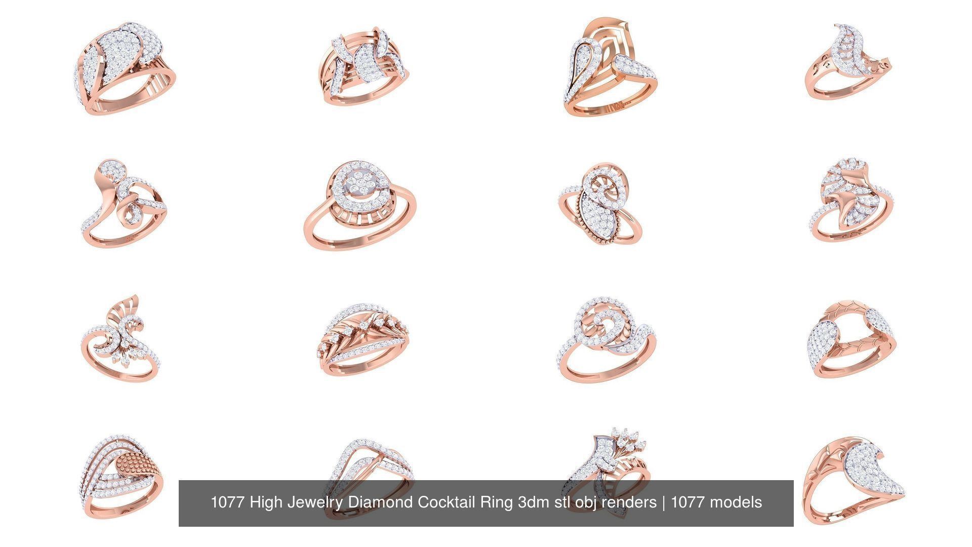 1077 High Jewelry Diamond Cocktail Ring 3dm stl obj renders 3D Model Collection_90