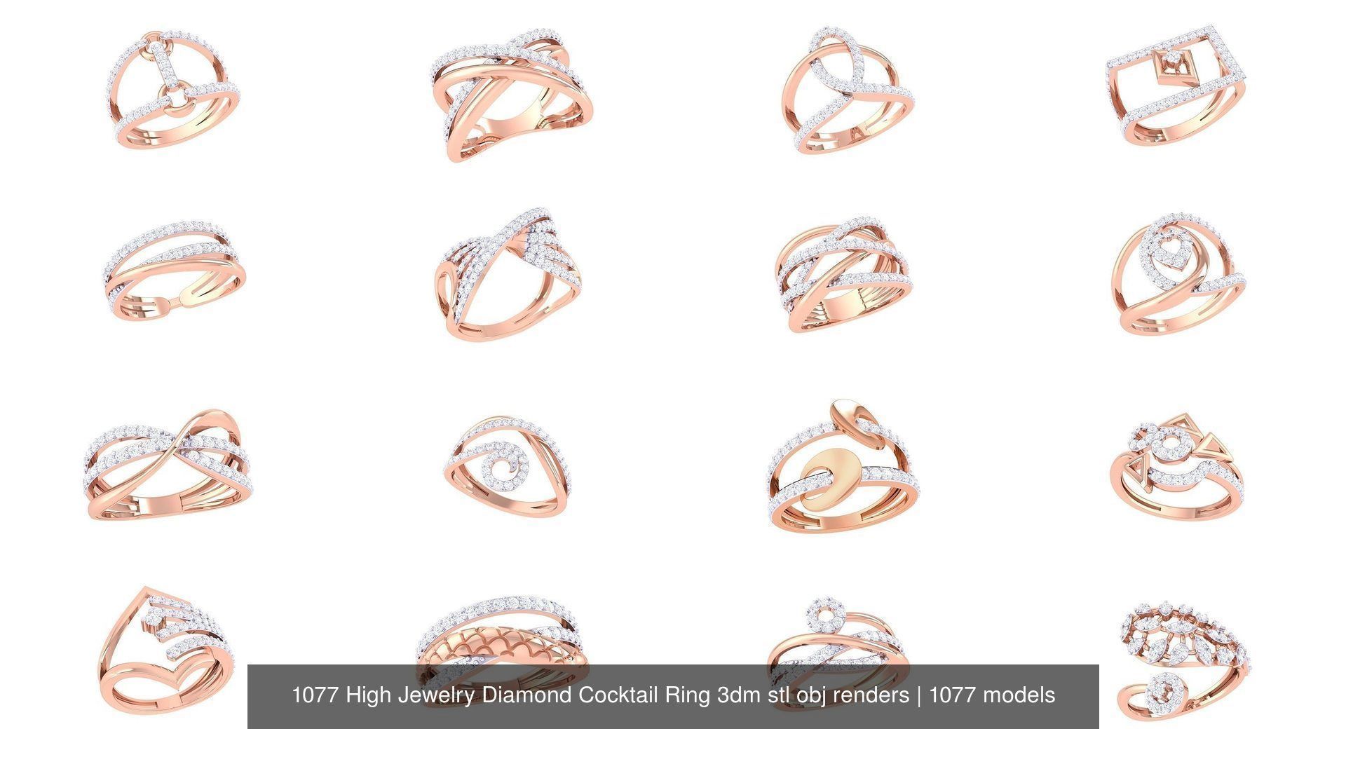 1077 High Jewelry Diamond Cocktail Ring 3dm stl obj renders 3D Model Collection_40