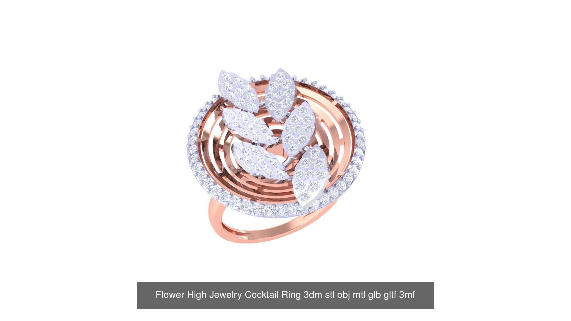 1077 High Jewelry Diamond Cocktail Ring 3dm stl obj renders 3D Model Collection_142