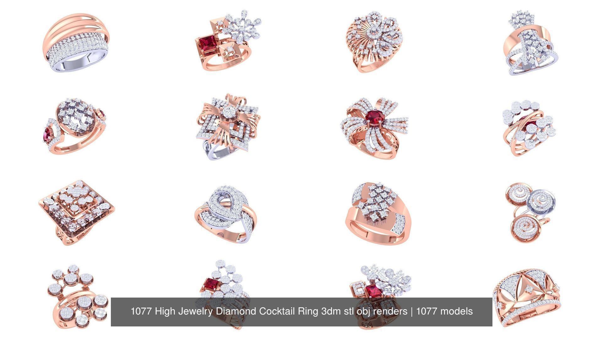 1077 High Jewelry Diamond Cocktail Ring 3dm stl obj renders 3D Model Collection_46