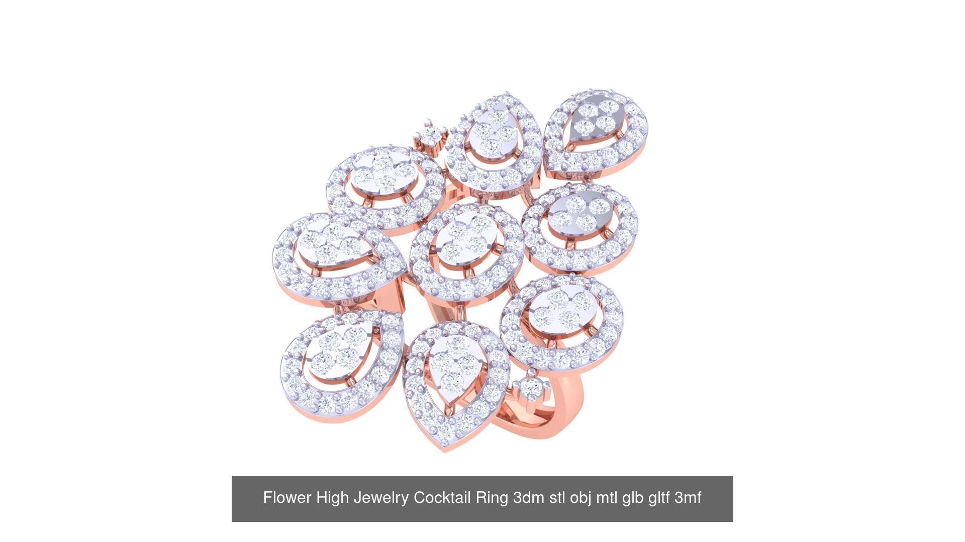 1077 High Jewelry Diamond Cocktail Ring 3dm stl obj renders 3D Model Collection_122