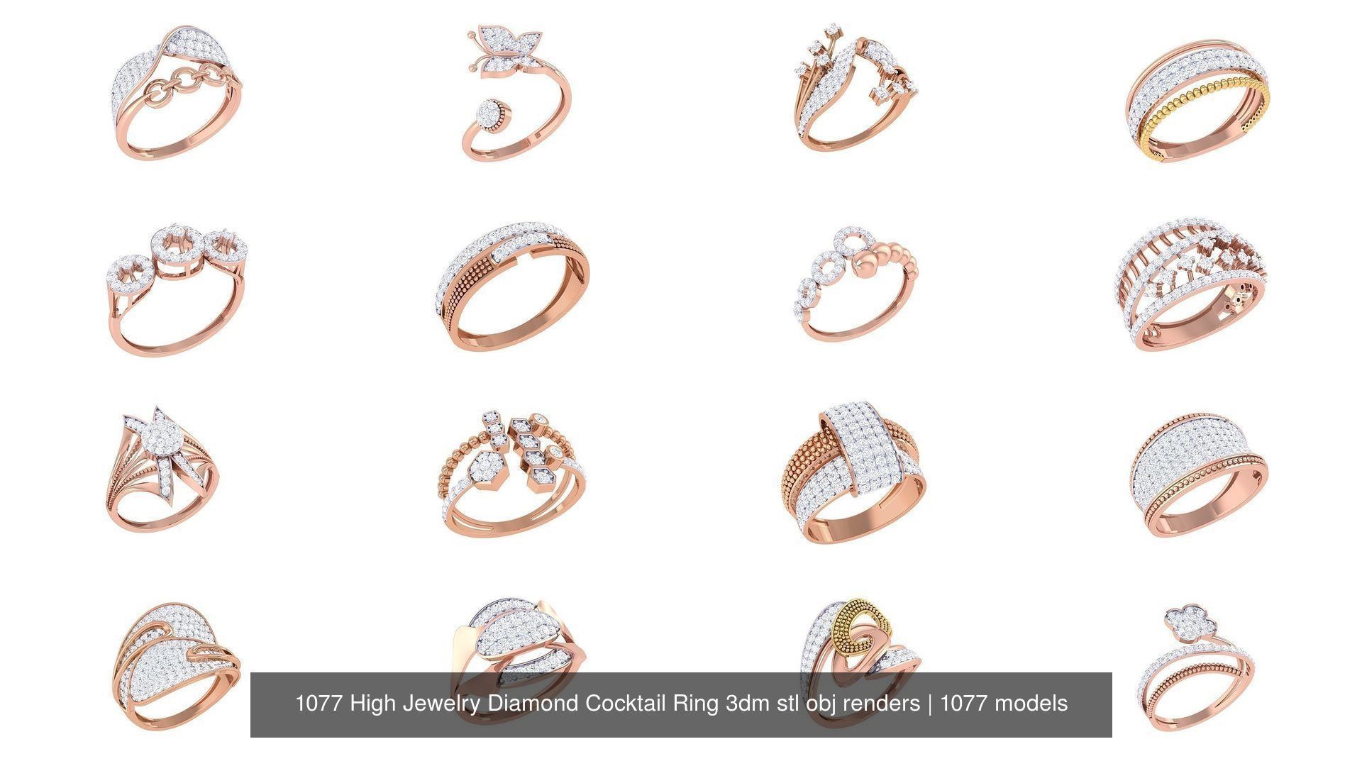 1077 High Jewelry Diamond Cocktail Ring 3dm stl obj renders 3D Model Collection_29