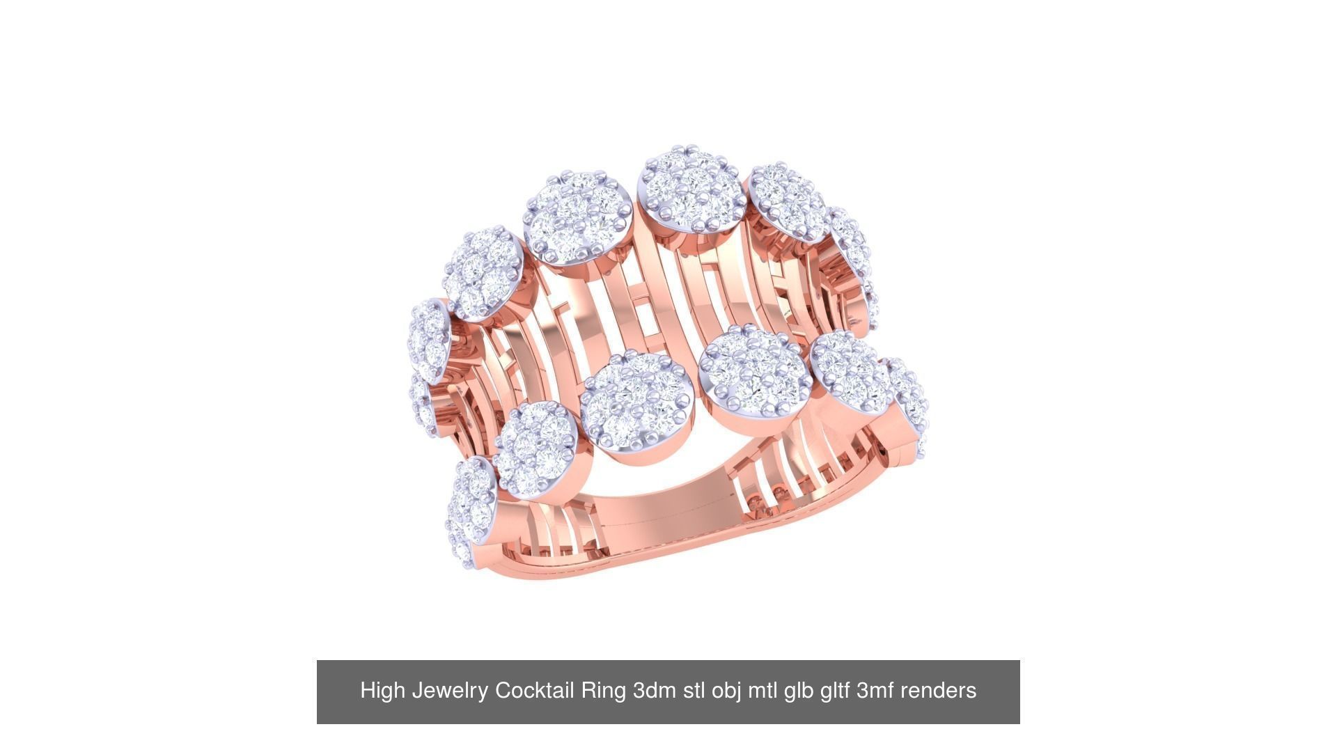 1077 High Jewelry Diamond Cocktail Ring 3dm stl obj renders 3D Model Collection_146