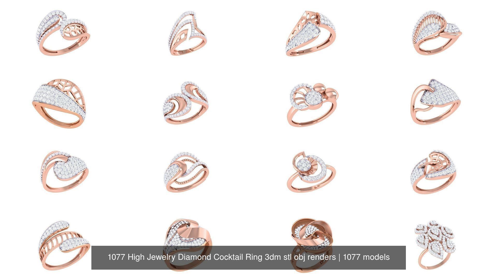 1077 High Jewelry Diamond Cocktail Ring 3dm stl obj renders 3D Model Collection_96