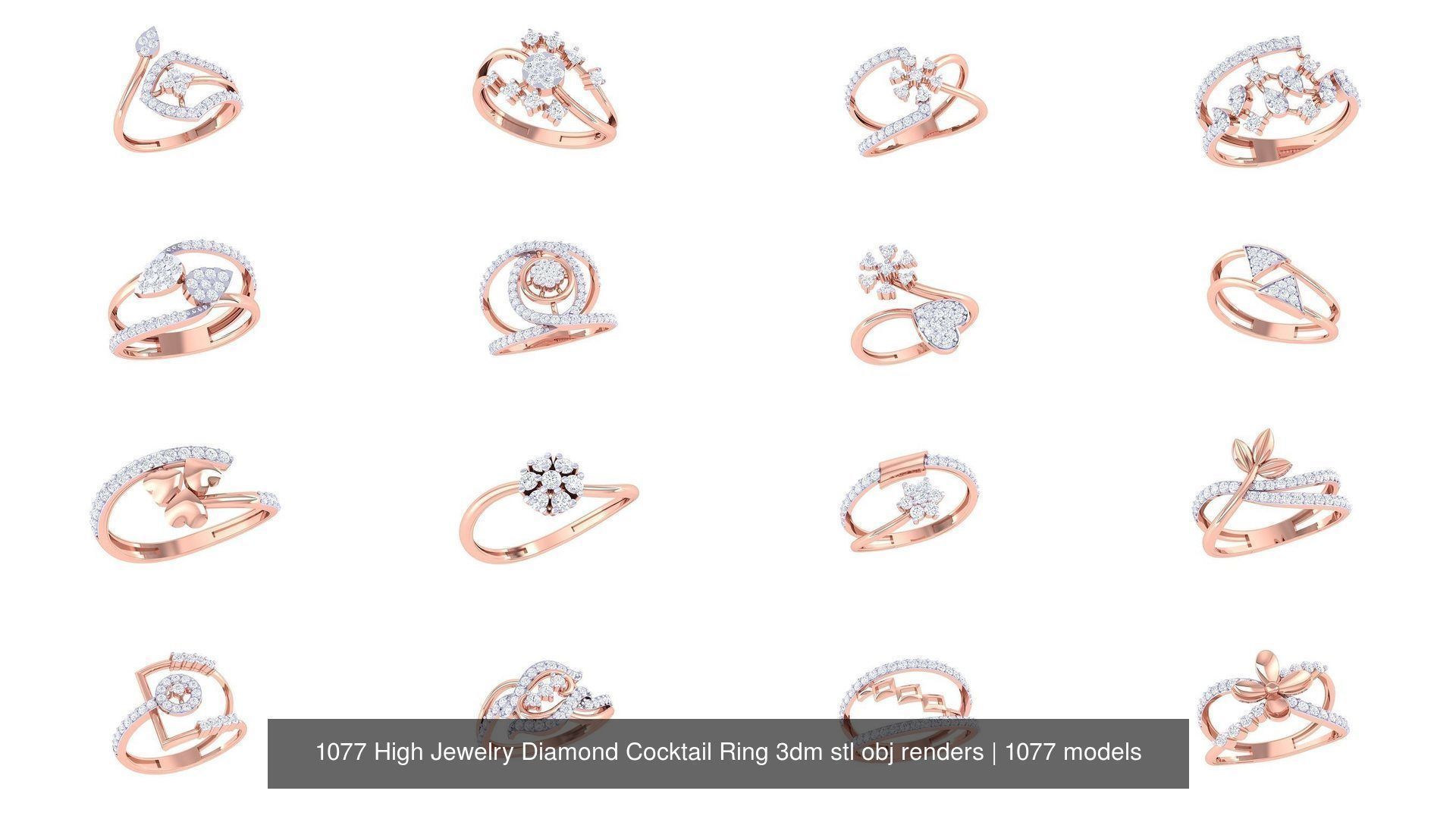 1077 High Jewelry Diamond Cocktail Ring 3dm stl obj renders 3D Model Collection_78