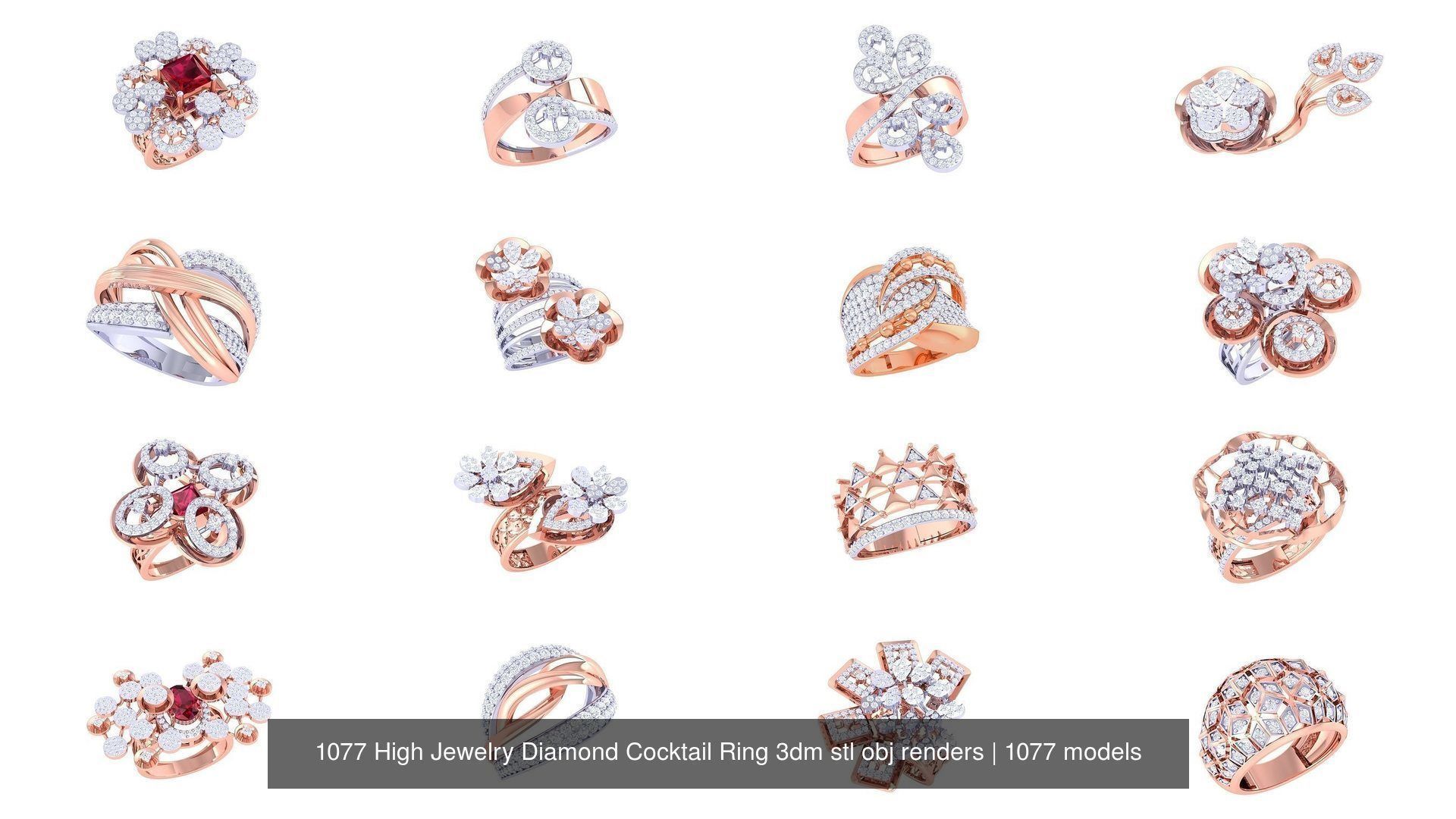 1077 High Jewelry Diamond Cocktail Ring 3dm stl obj renders 3D Model Collection_44